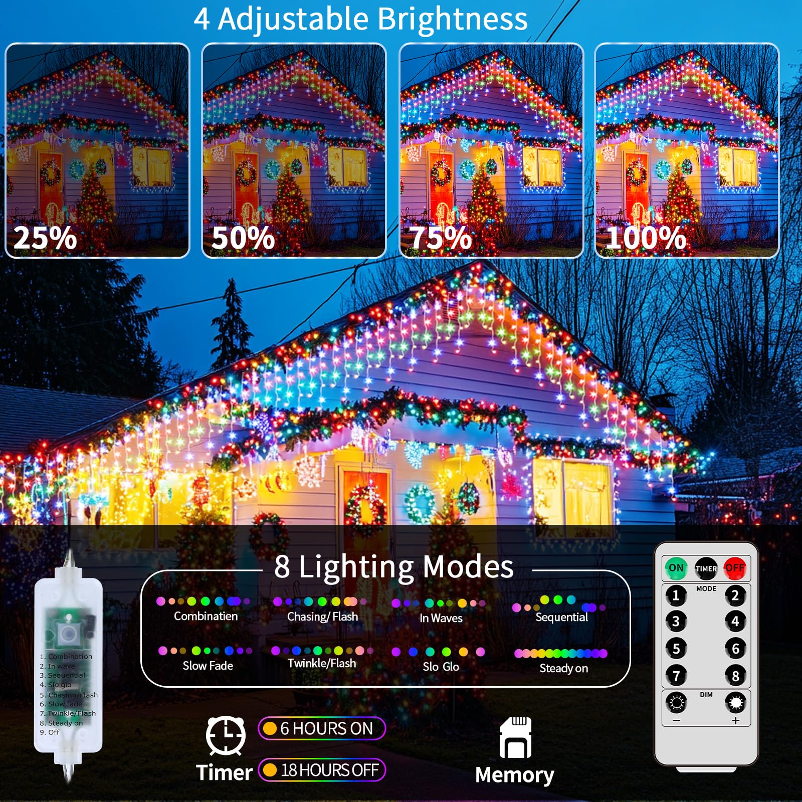 Xzai 800Led 72Ft, Fairy Icicle String Lights, Plug-In, Multi-Color & Cool White, Christmas Party Decors, Remote, 8 Modes, Timer,