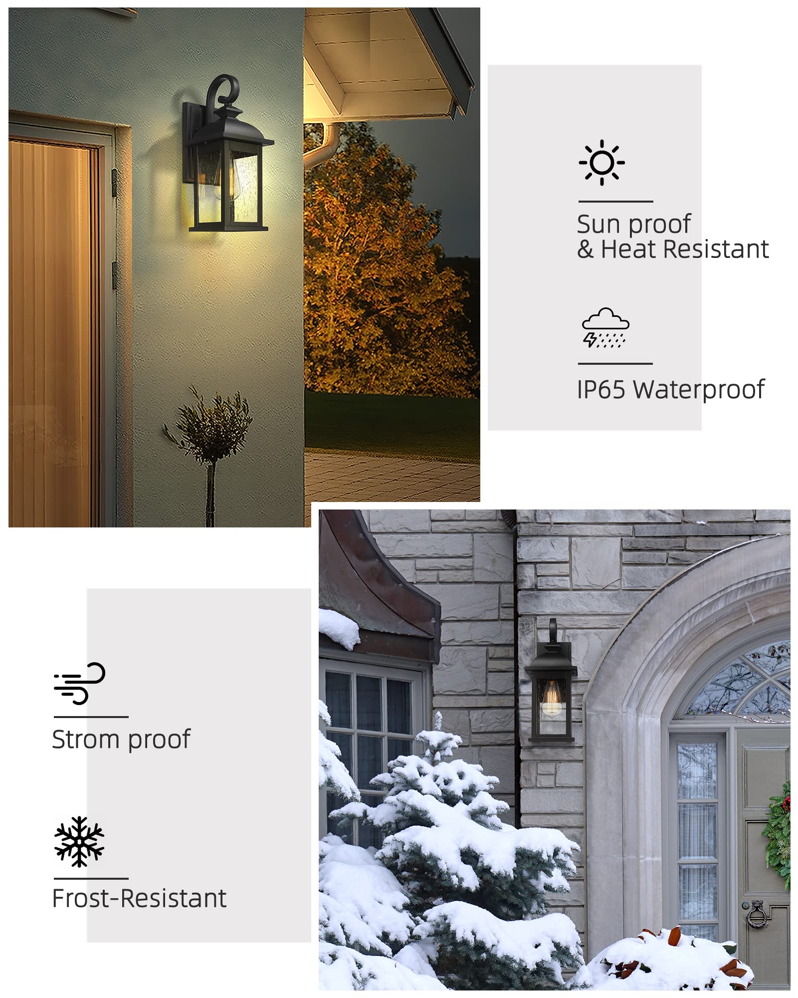 FEMILA Outdoor Wall Sconce - 21" Waterproof Lantern, Matte Black Aluminum, Model 4FD54B2 BK, Perfect for Entryway, Patio, Garage