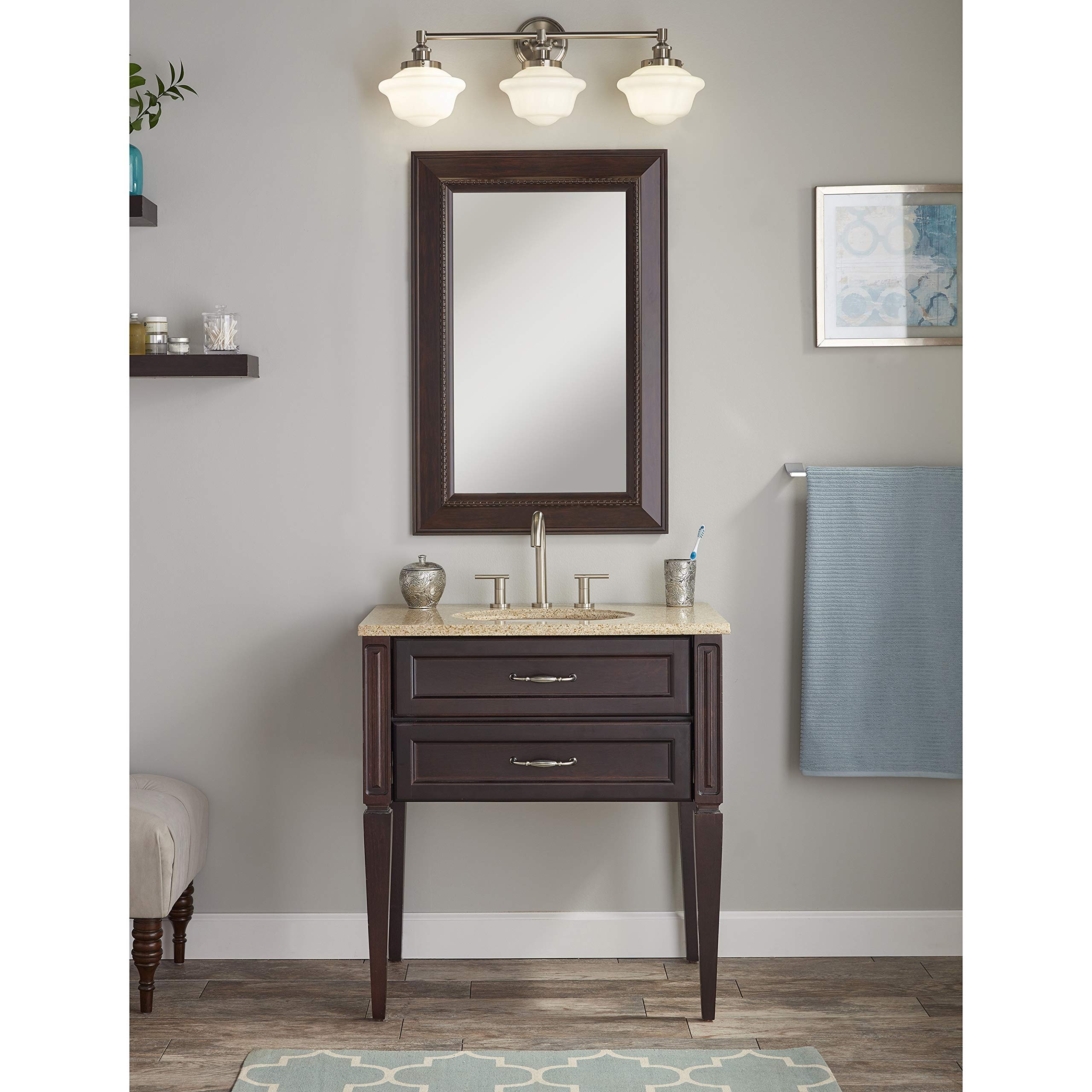 Linea di Liara 3-Light Bathroom Vanity Light Fixture, Brushed Nickel, Milk Glass Shades, Model LL-WL273-MILK-BN