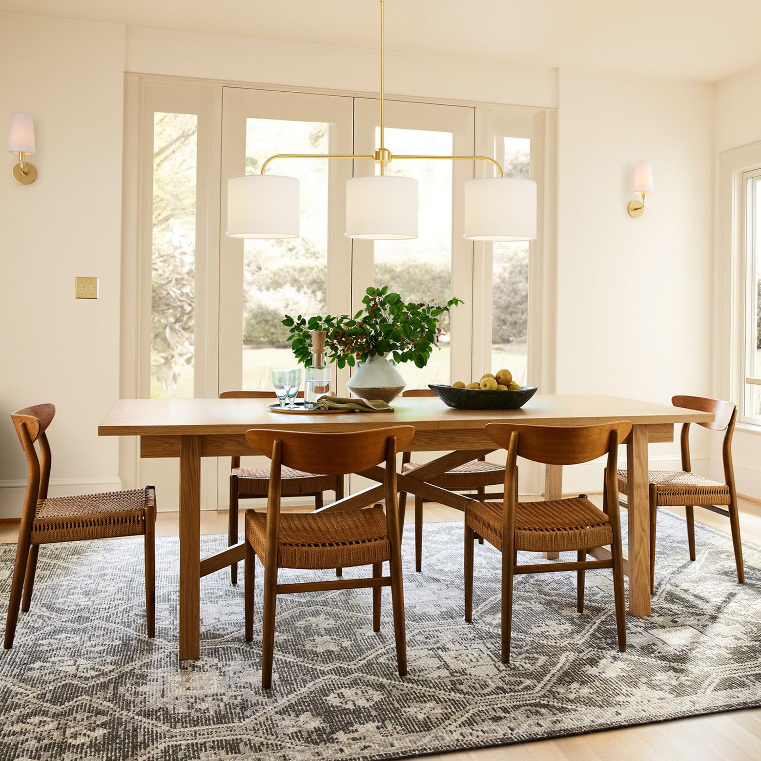 Electro Bp 3-Light White Linen Drum Shade Chandelier With Polished Gold Metal Linear Pendant Light Fixture For Kitchen Island, D