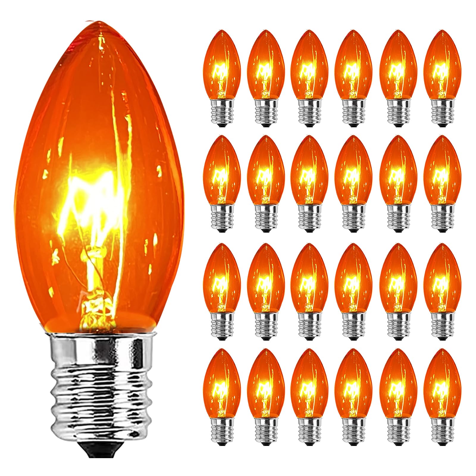 Doratale C9 Orange Replacement Bulbs, 25 Pack, 7 Watt, 120 Volt, Glass, C9/E17 Intermediate Base