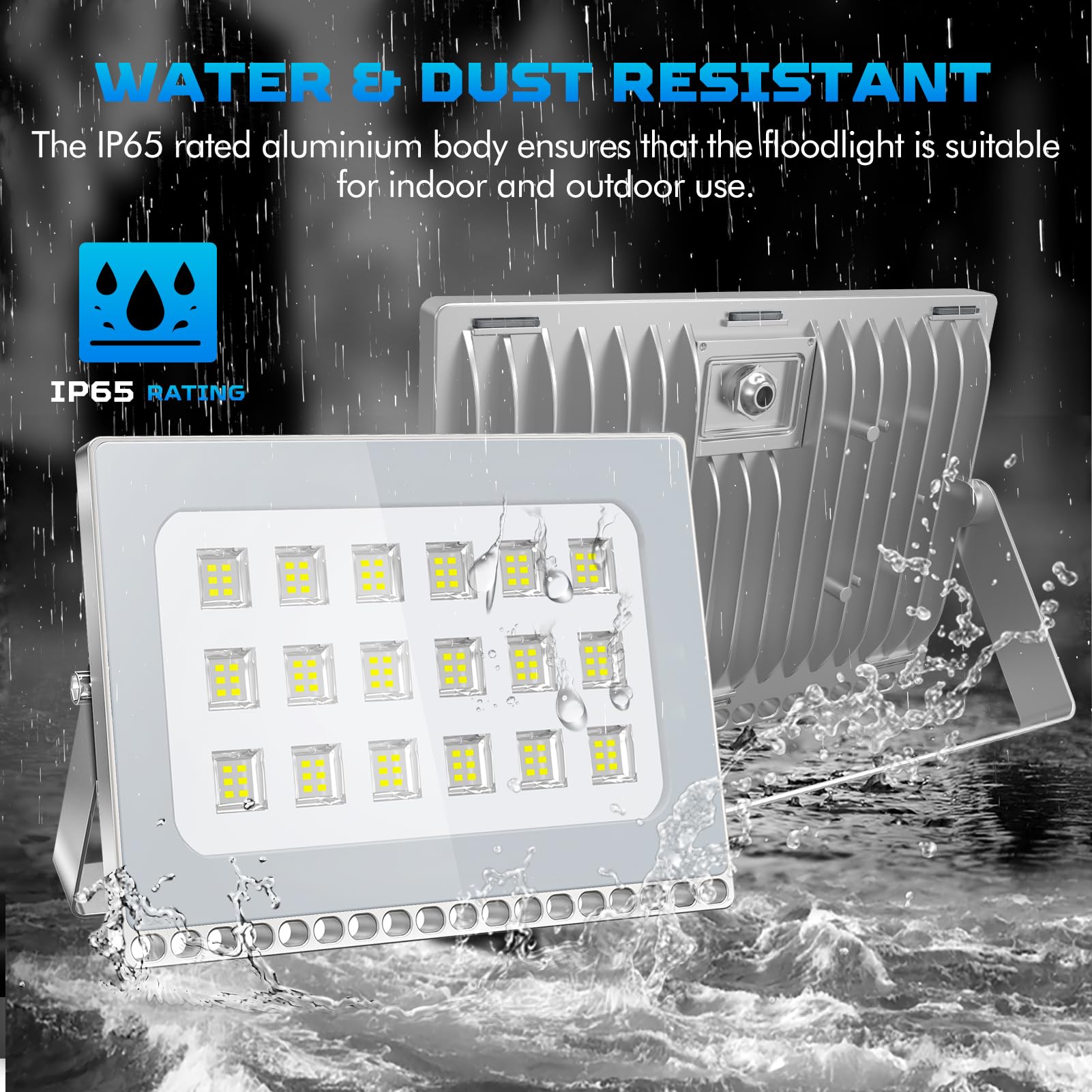 Viugreum 100W LED Flood Light, 8000LM, IP67 Waterproof, Daylight White (6000-6500K), Aluminum, Model D6NPT100W110