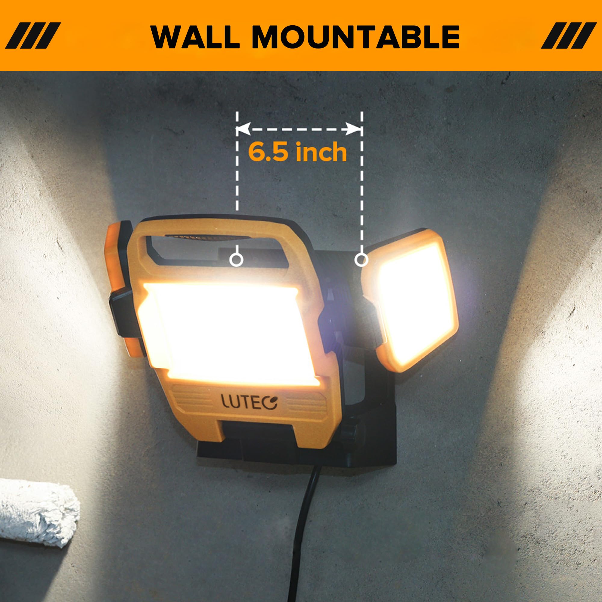 Lutec 91.6W 10000 Lumen Led Work Light, Foldable Work Lights With 3 Adjustable Head, Portable Corded Construction Lights Job Sit