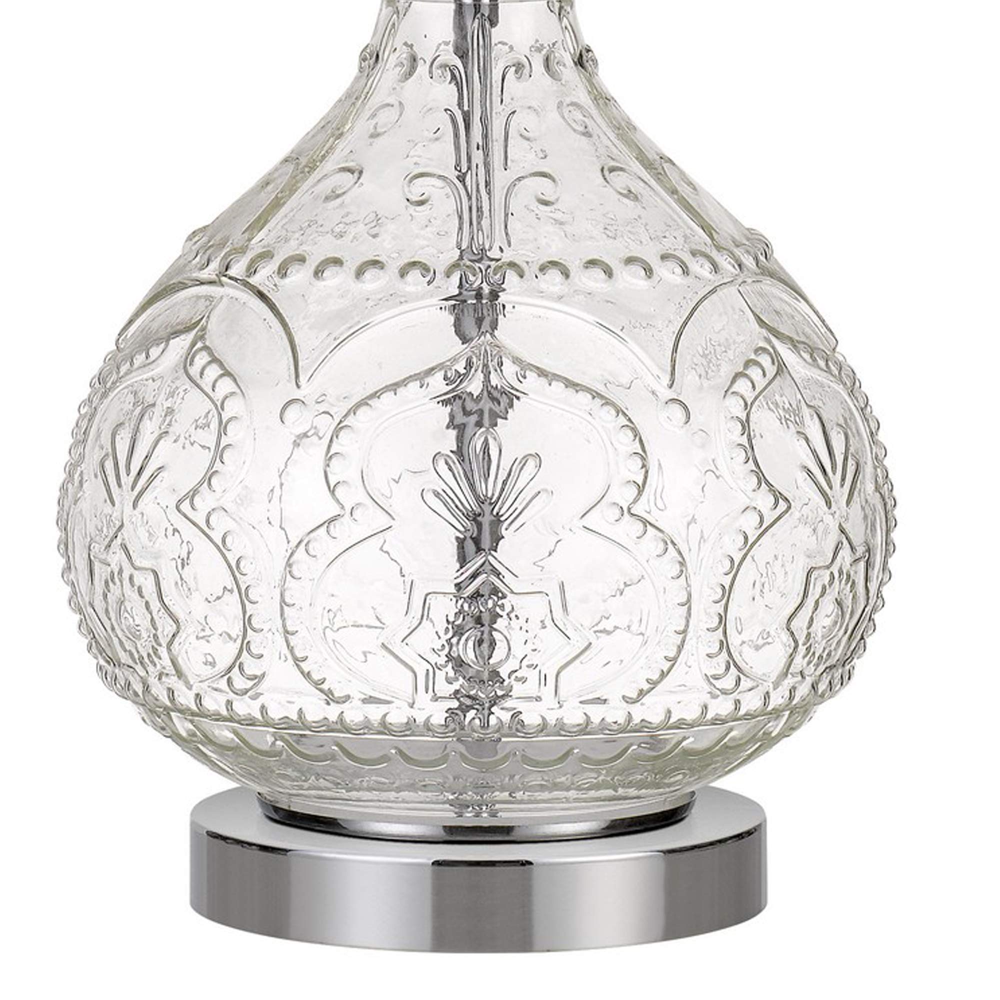 Benzara BM233332 Table Lamp, 150 Watt, Textured Glass Base, White and Clear