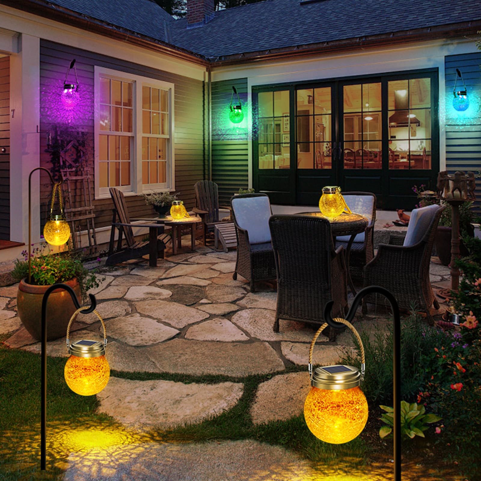 Dbf Solar Lanterns - Amber Warm 2-Pack  le Glass Ball, Waterproof Hanging Patio Lights, Stainless Steel Decor