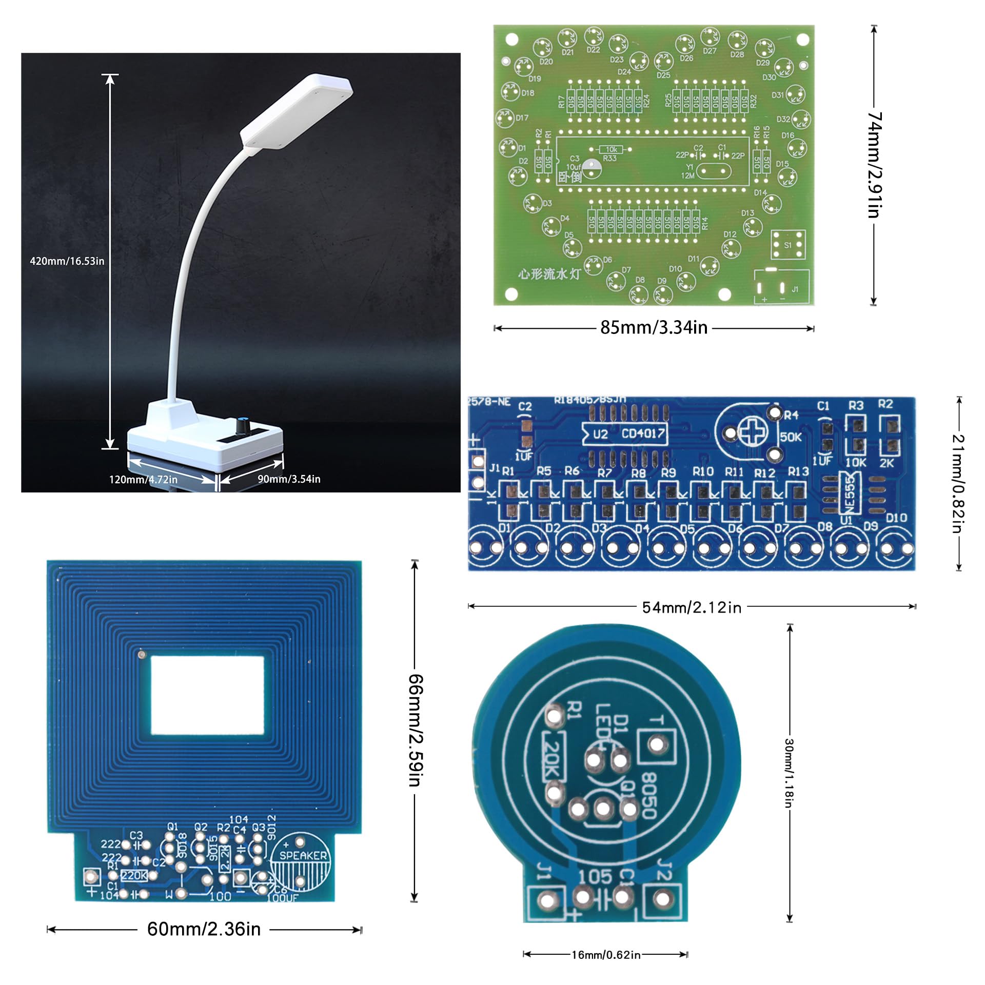 Yidab Soldering Practice Kit 5-In-1 Diy Classic Desk Lamp, Square Metal Detector, Small Tesla, Heart Shaped Flow Lamp Soldering