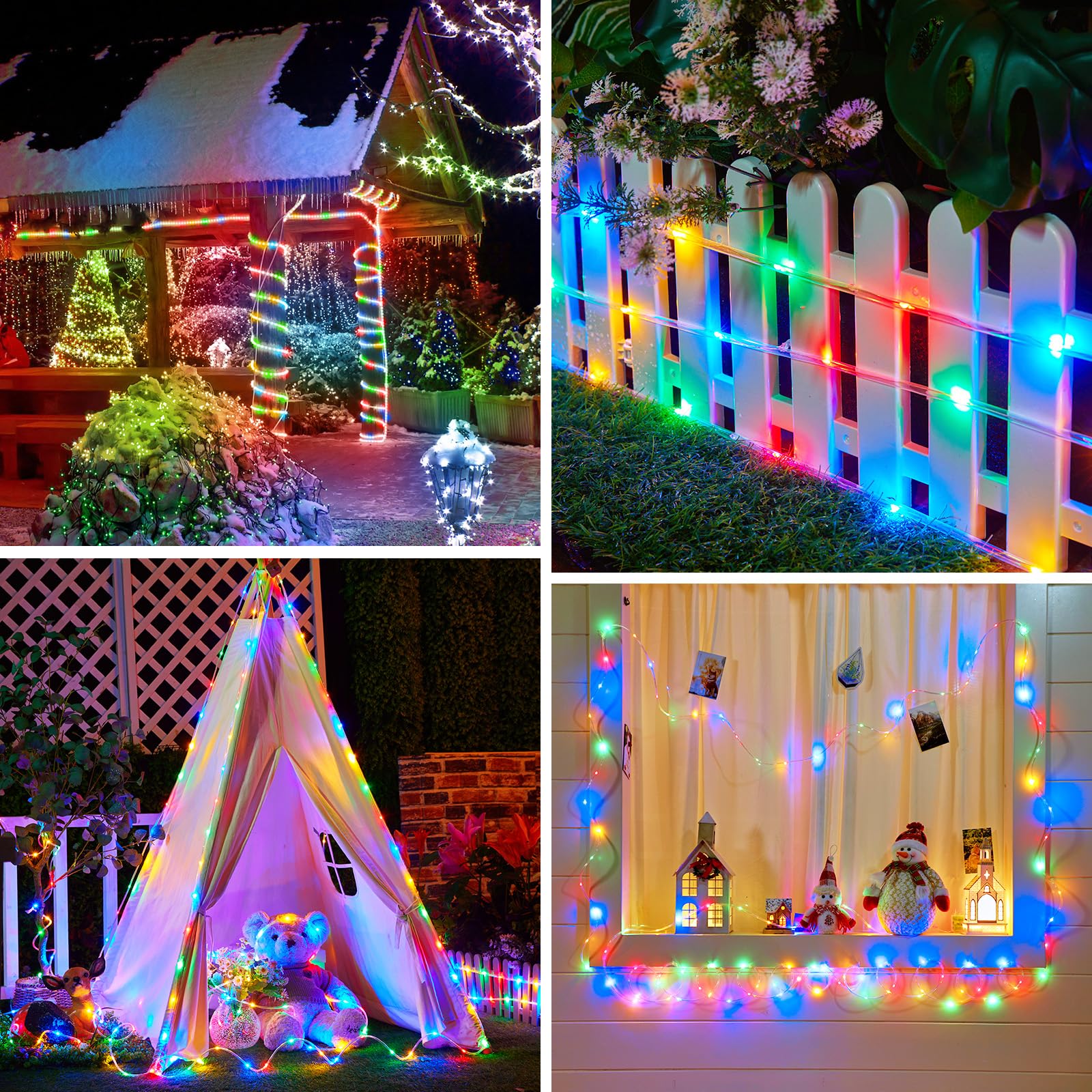 Minetom 2 Pack Battery Operated Christmas Lights Outdoor, Total 66Ft 200 Led Outdoor Rope Lights Battery Operated, Fairy Lights With Timer 8 Mode, String Lights For Outdoor Bedroom Indoor, Multicolor