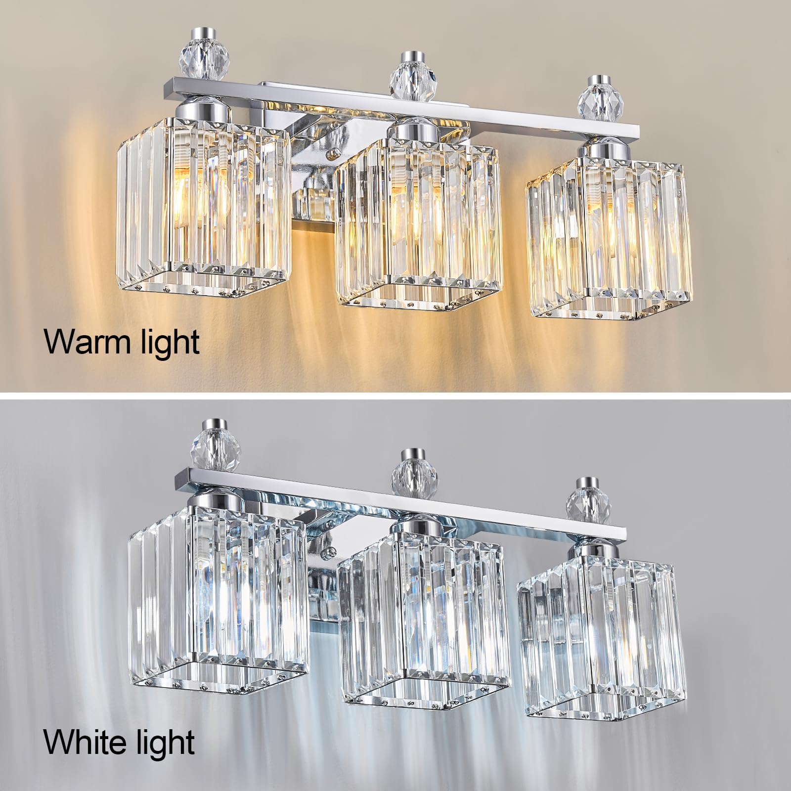FDPBY Bathroom Vanity Lights 3-Light Chrome Crystal Fixtures Model 290