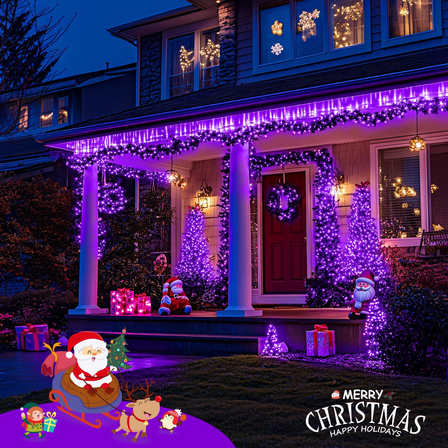 JMEXSUSS 150 LED Purple Christmas Lights: 59 Ft Purple String Lights Indoor Outdoor Waterproof - Connectable Christmas Tree Ligh