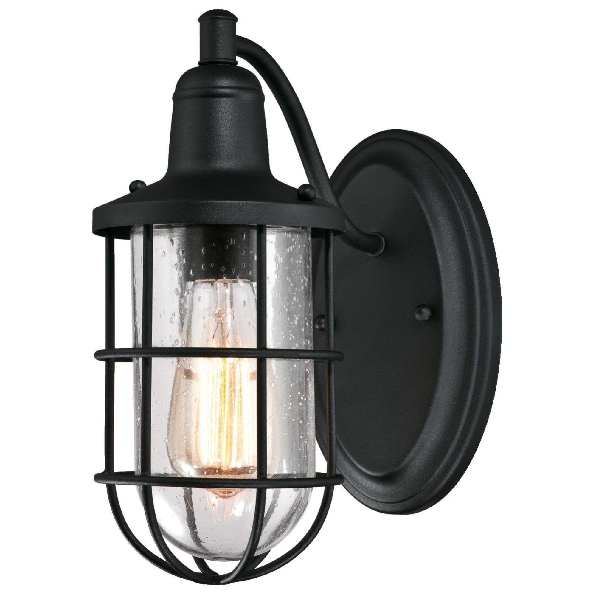 Westinghouse Crestview One-Light Outdoor Wall Fixture, Textured Black Finish, Clear Seeded Glass, Model 6334700