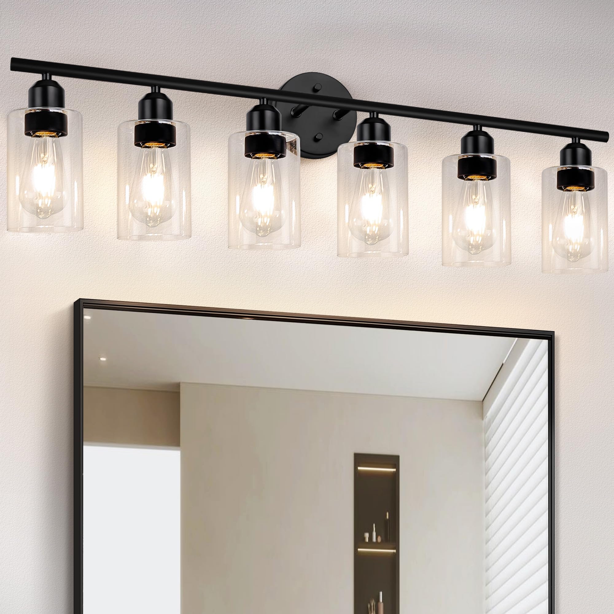 Espird Bathroom Vanity Light Fixtures, 6 Lights, Matte Black, Metal, Rustic Farmhouse, Model L01-6-BK