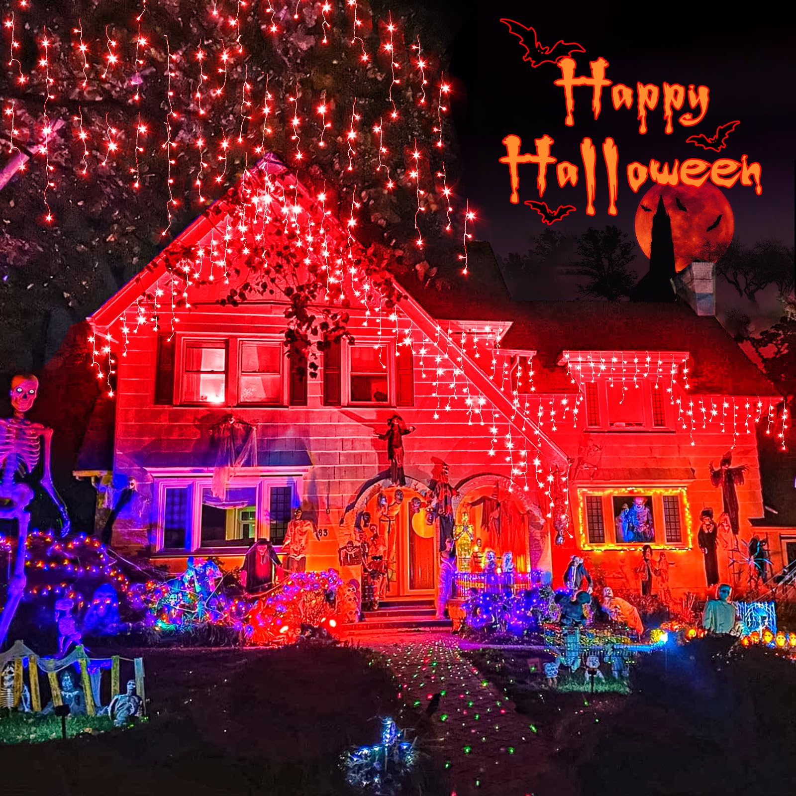 Einiiya 400 Led Red Christmas Lights, 33Ft Red Icicle Lights For Outside 8 Modes With 75 Drops, Waterproof Christmas Icicle Ligh