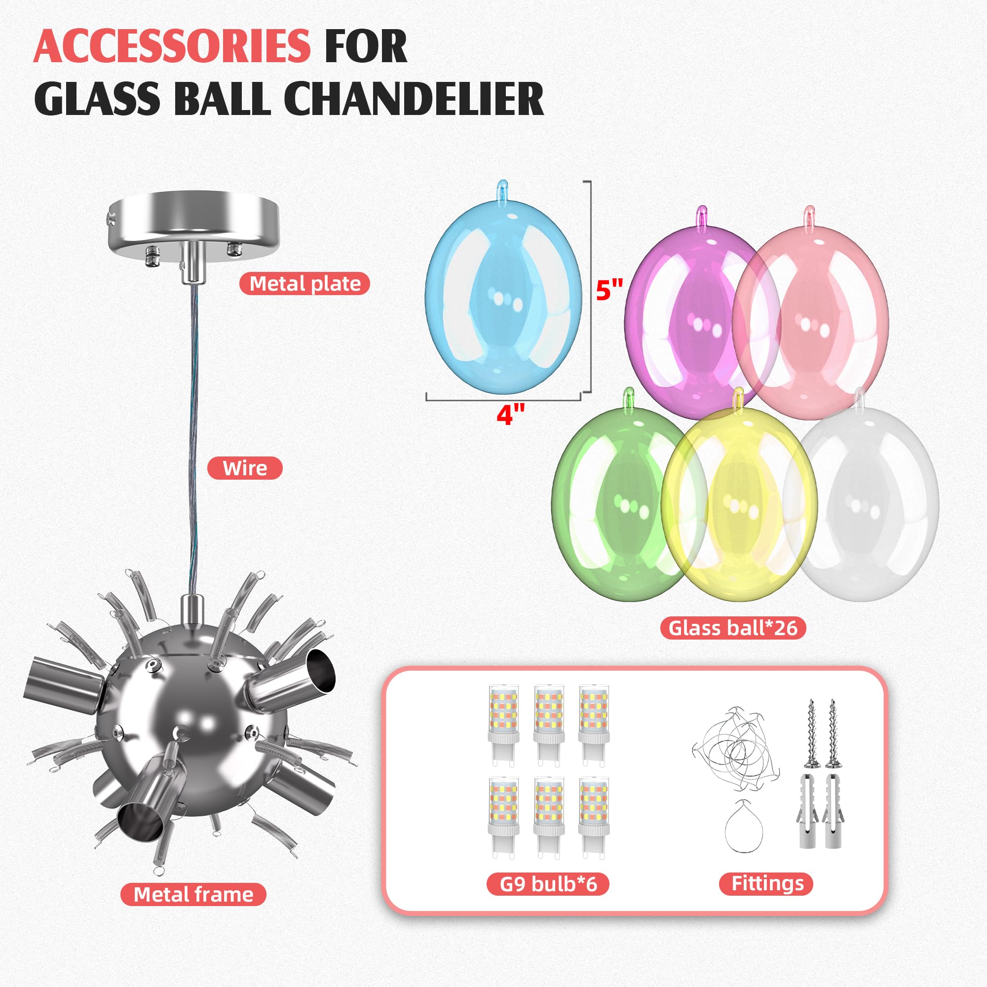 Longree Mini Bubble Ball Chandelier, 20" Multicolor Glass Pendant Light for Bedroom, Dining Room, Model LR1540