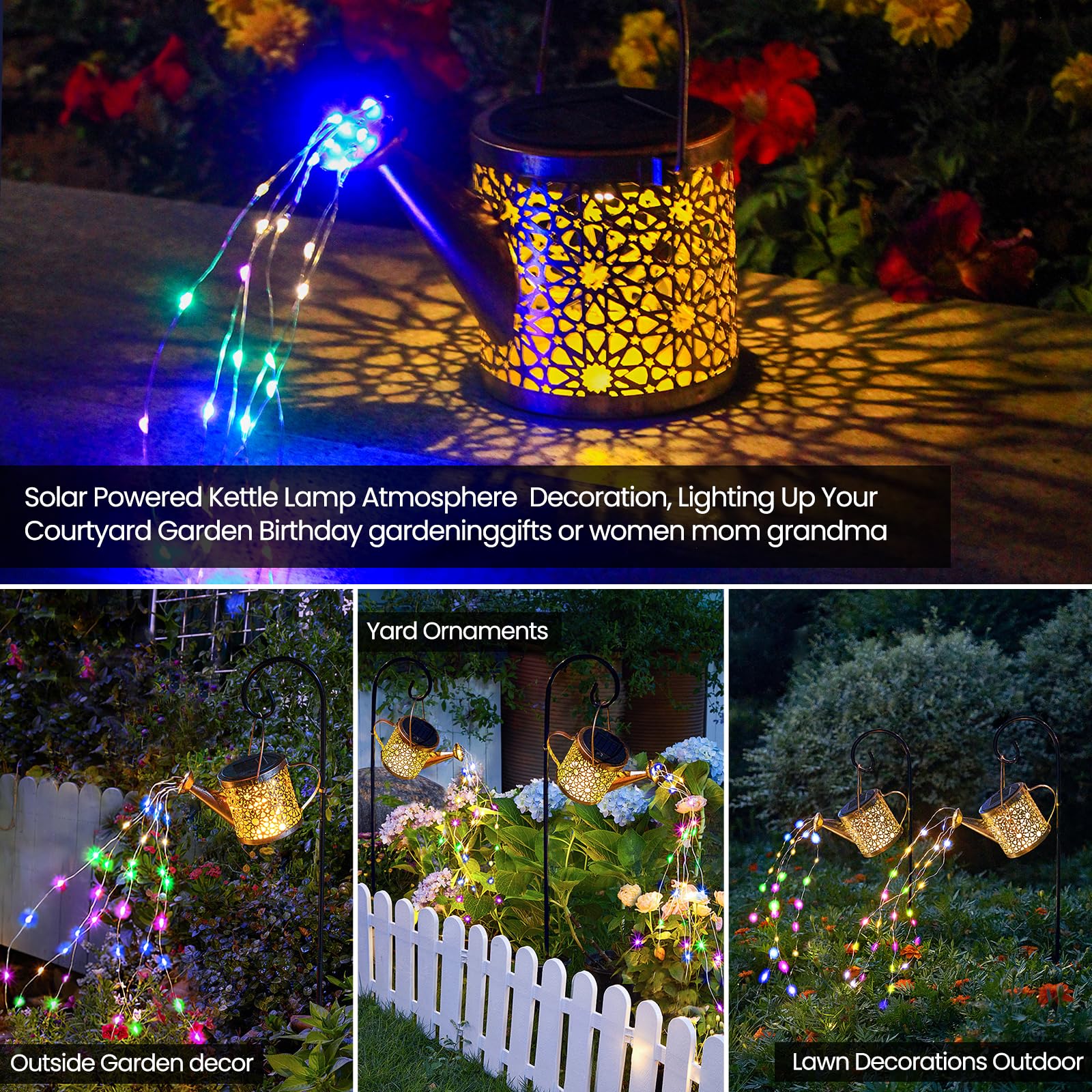 Solar Lights Outdoor Decorative, Metal Solar Watering Can Lights Waterproof, Small Hanging Gardening Decor For Yard Outside Pati