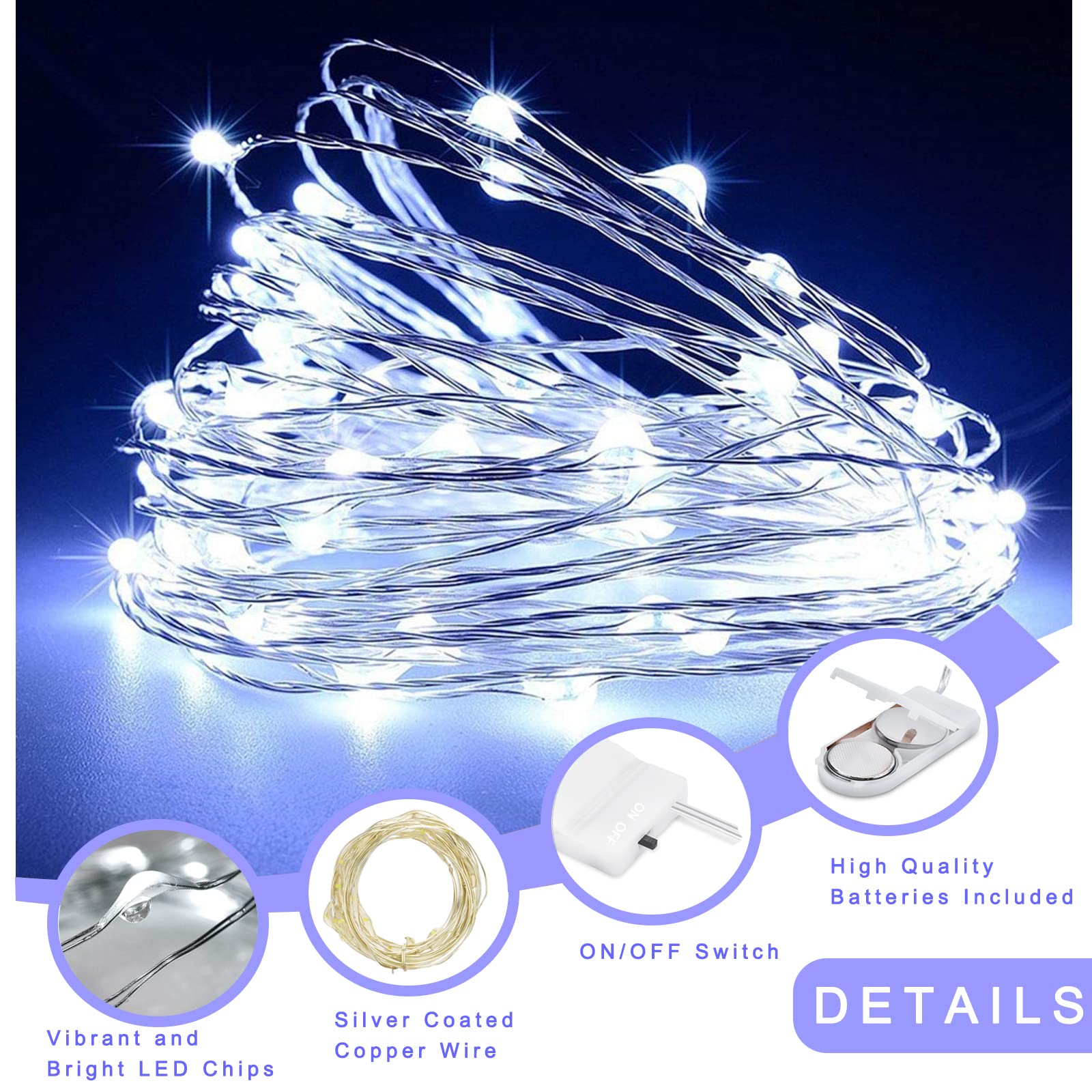 Ostwiki Fairy Lights Battery Operated String Lights 6 Pack Mini Lights, 20 Led 7Ft Twinkle Firefly Starry Lights For Diy Craft Mason Jar Bedroom Wedding Party Table Christmas Decoration (Cool White)