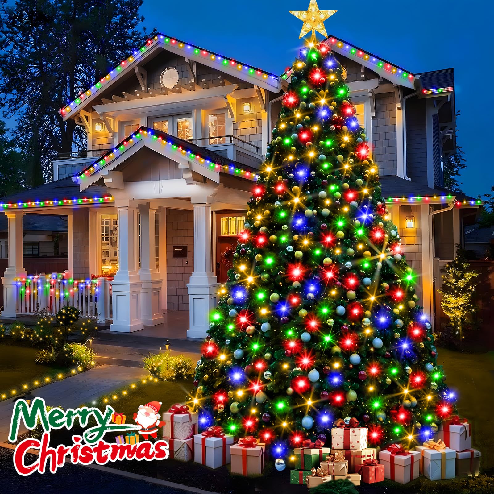 KNONEW Outdoor Christmas Lights 500 LED String Lights 197ft Multicolor Waterproof 8 Modes Model BG-CL3M3-306L01