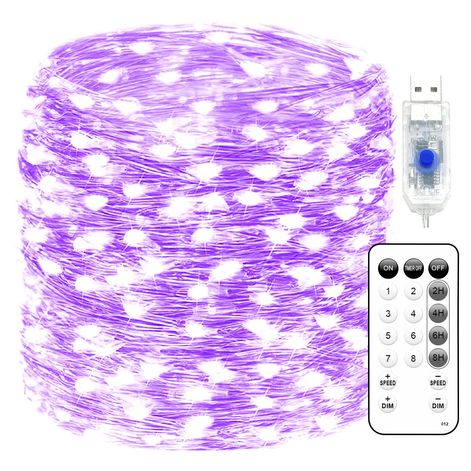 Fairy Lights 66ft 200 LED USB Twinkle String Lights Plug in Silver Wire Lights with Remote and Timer 8 Modes Outdoor Waterproof Starry Lights DIY Party Wedding Christmas Decoration(Purple)
