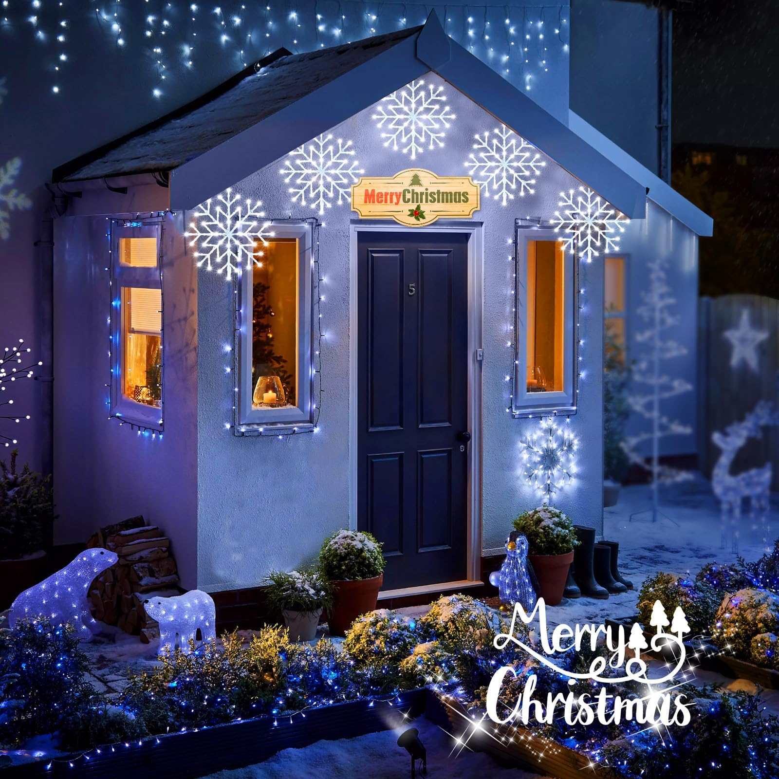 Christmas Snowflake Lights Outdoor - Plug-In 23.6Ft 10 Drops 480Led Snowflake Window Lights, Connectable For Indoor Outdoor Porc