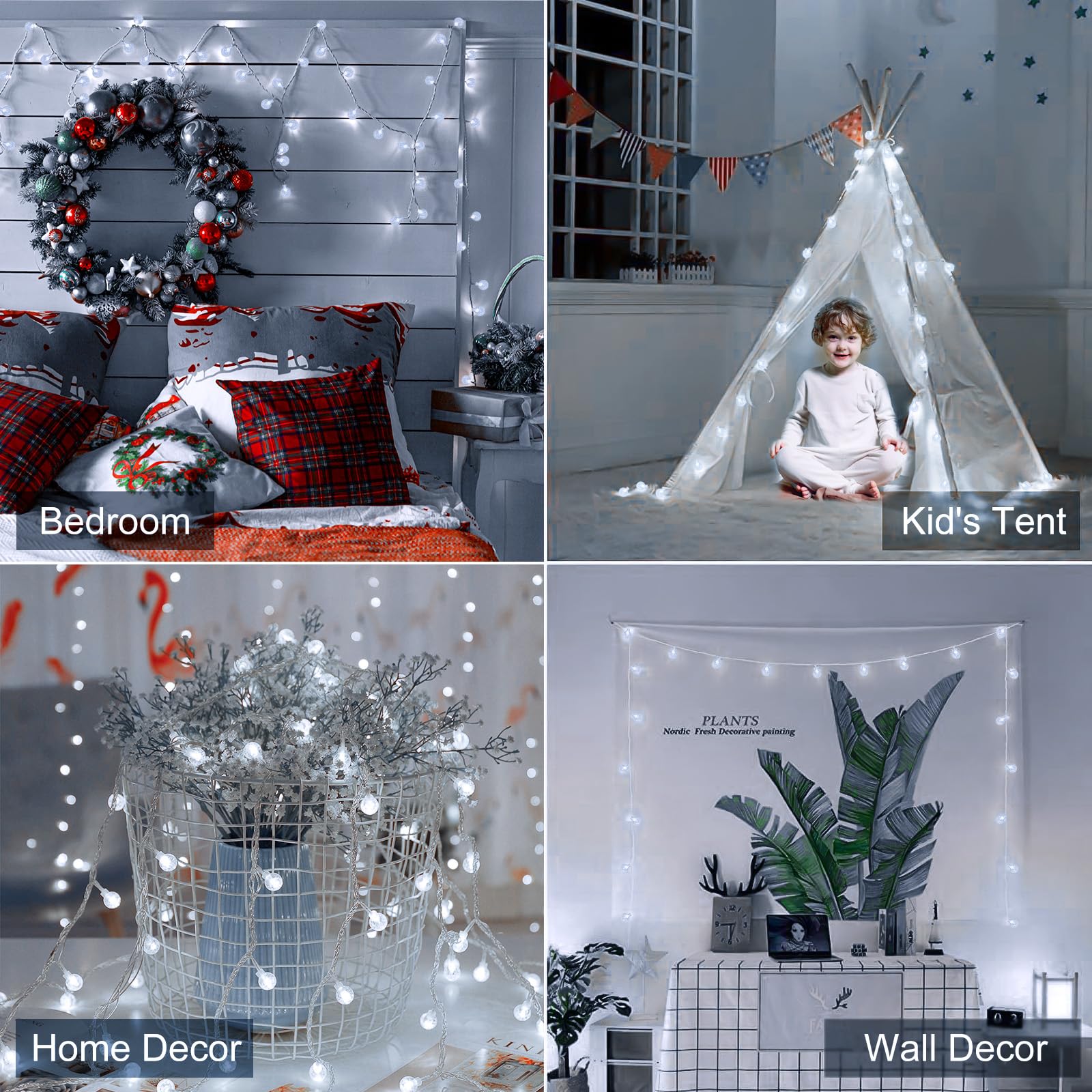 Minetom Crystal Globe String Lights - 33 ft, 100 LED, Waterproof, Remote & Timer - White