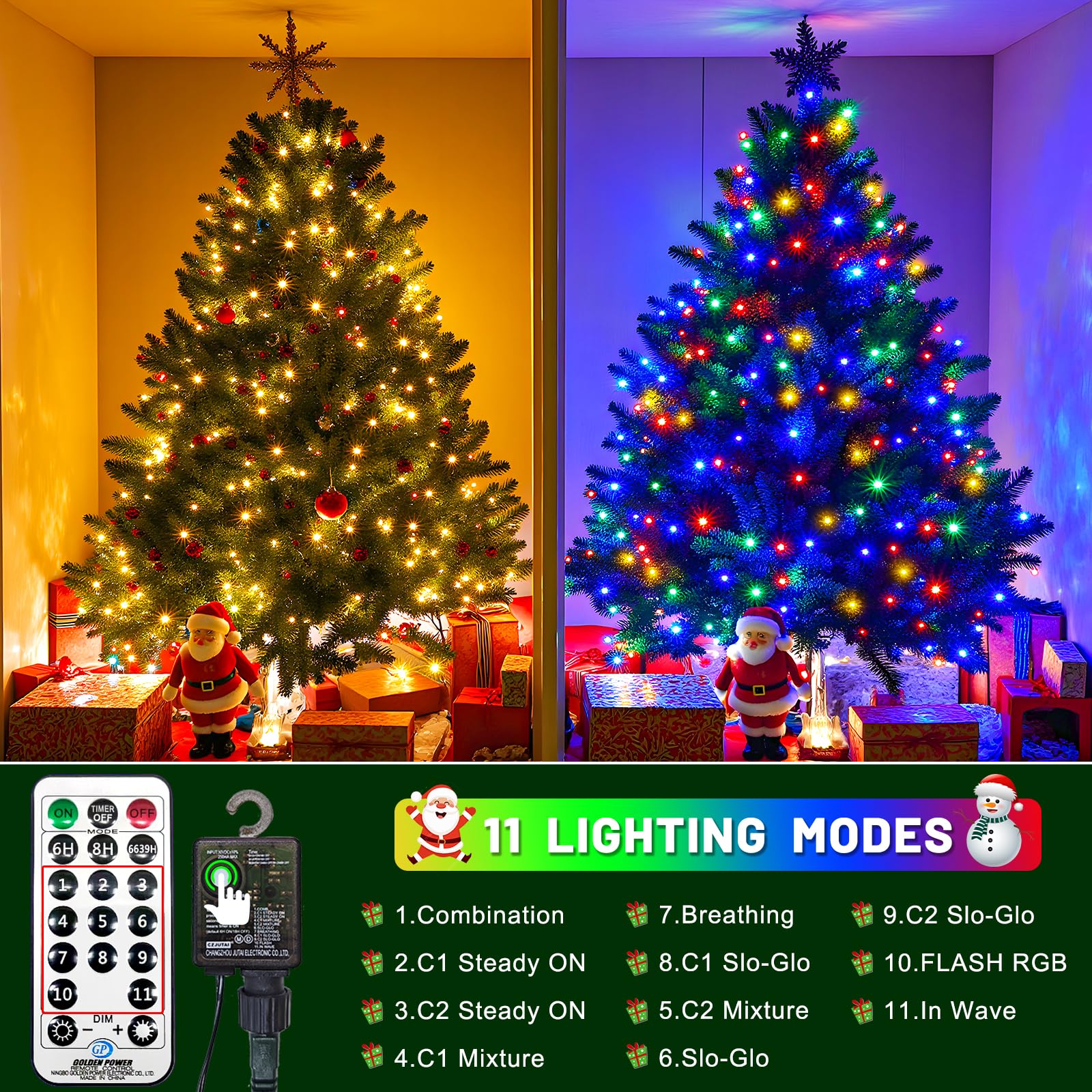 100Ft 300 Led Color Changing Christmas Lights  Warm White & Multicolor Christmas Tree Lights With Remote  Waterproof Connectable String Light Outdoor Indoor For Party Garden Xmas Tree Decorations