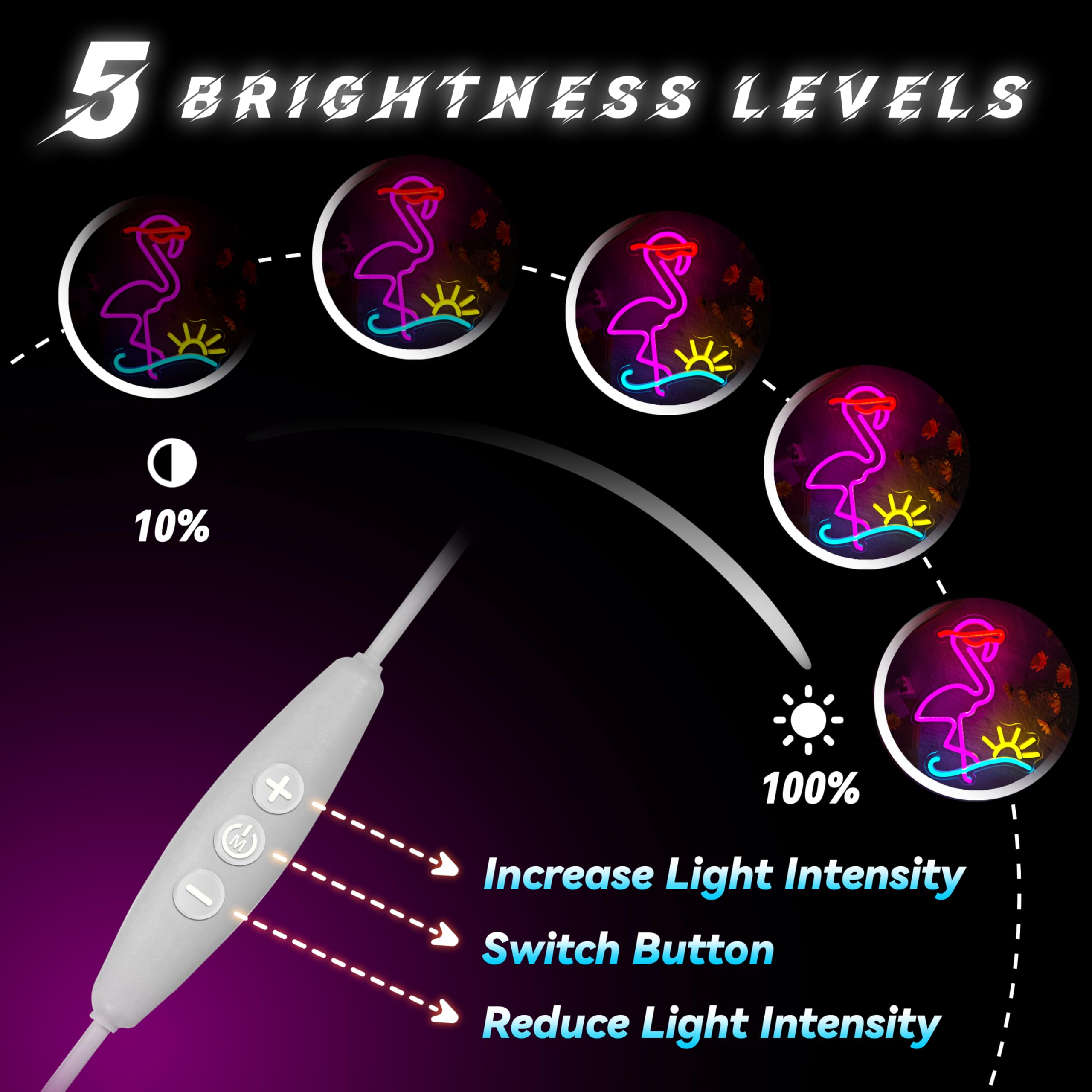 Flamingo Neon Sign Dimmable Flamingo Led Neon Lights Sun Wave Neon Signs for Bedroom Living Room Restaurant Man Cave Bar Club Pa