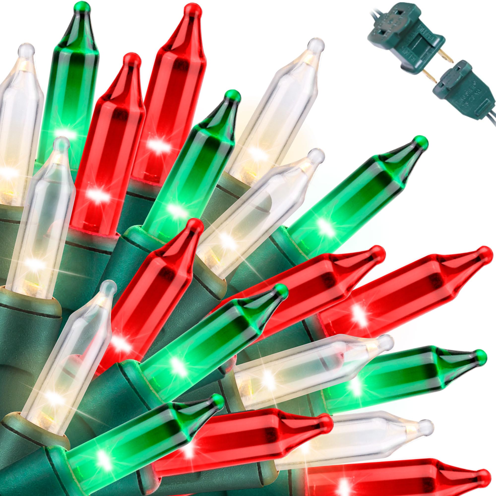 LAMPHOME Super-Bright Extendable Warm White Green red Christmas Lights Decoration 100Lights 19.6ft UL Certified Mini Bulb String Lights for Outdoor Christmas Tree Garden Patio Wedding Decor