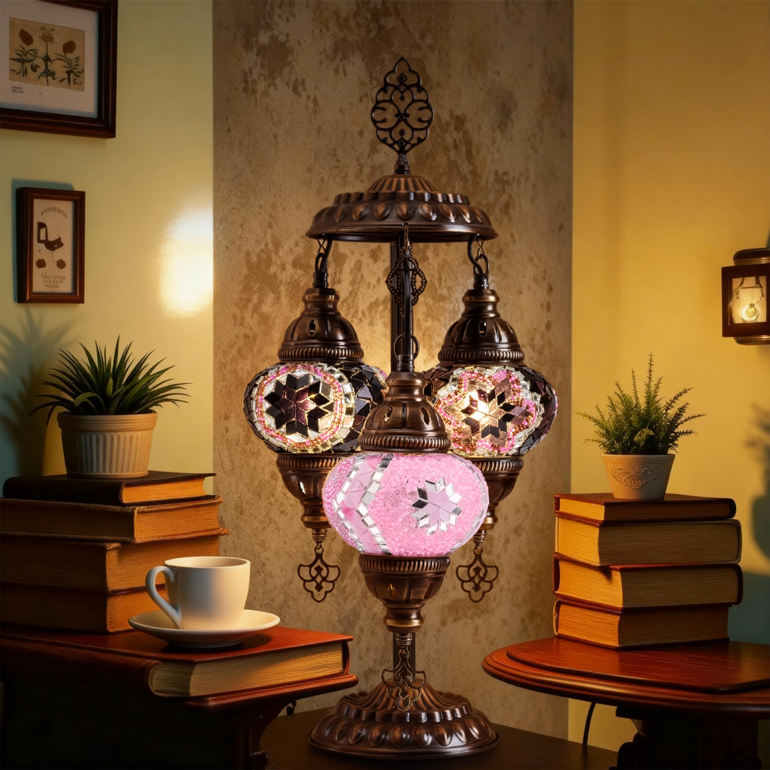 Mozaist Turkish Mosaic Lamp with Bulb - 3 Mosaic Sphere Table Light  Purple Basil