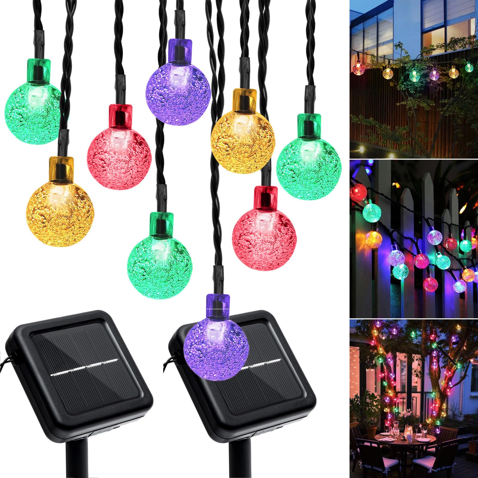 Galavasen Outdoor Solar String Lights 2x46FT 66LED 8 Modes Crystal Color 2 Pack Multicolor