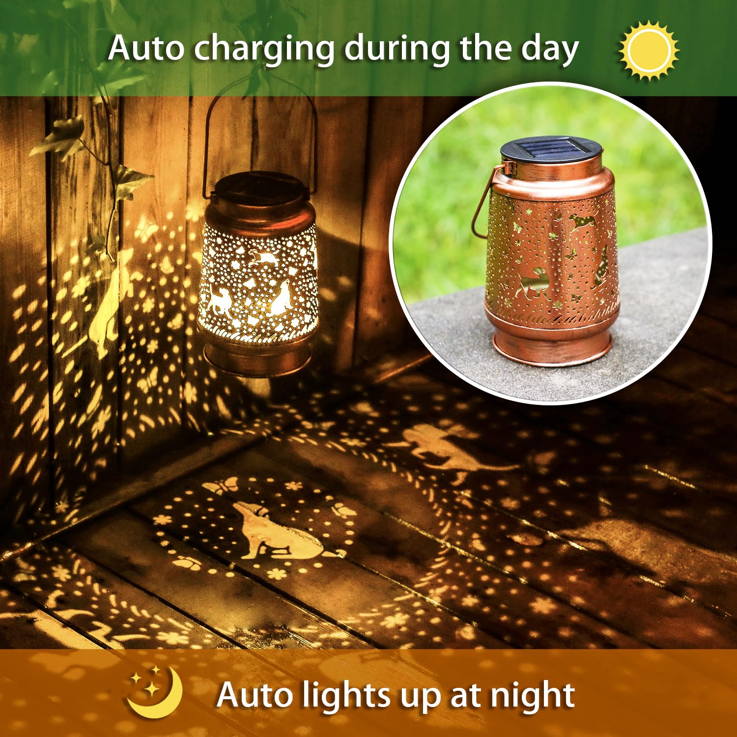 2 Pack Dog Outdoor Solar Hanging Lanterns Waterproof Led Solar Lights Metal Decorative Lanterns For Garden, Patio, Courtyard, Ba