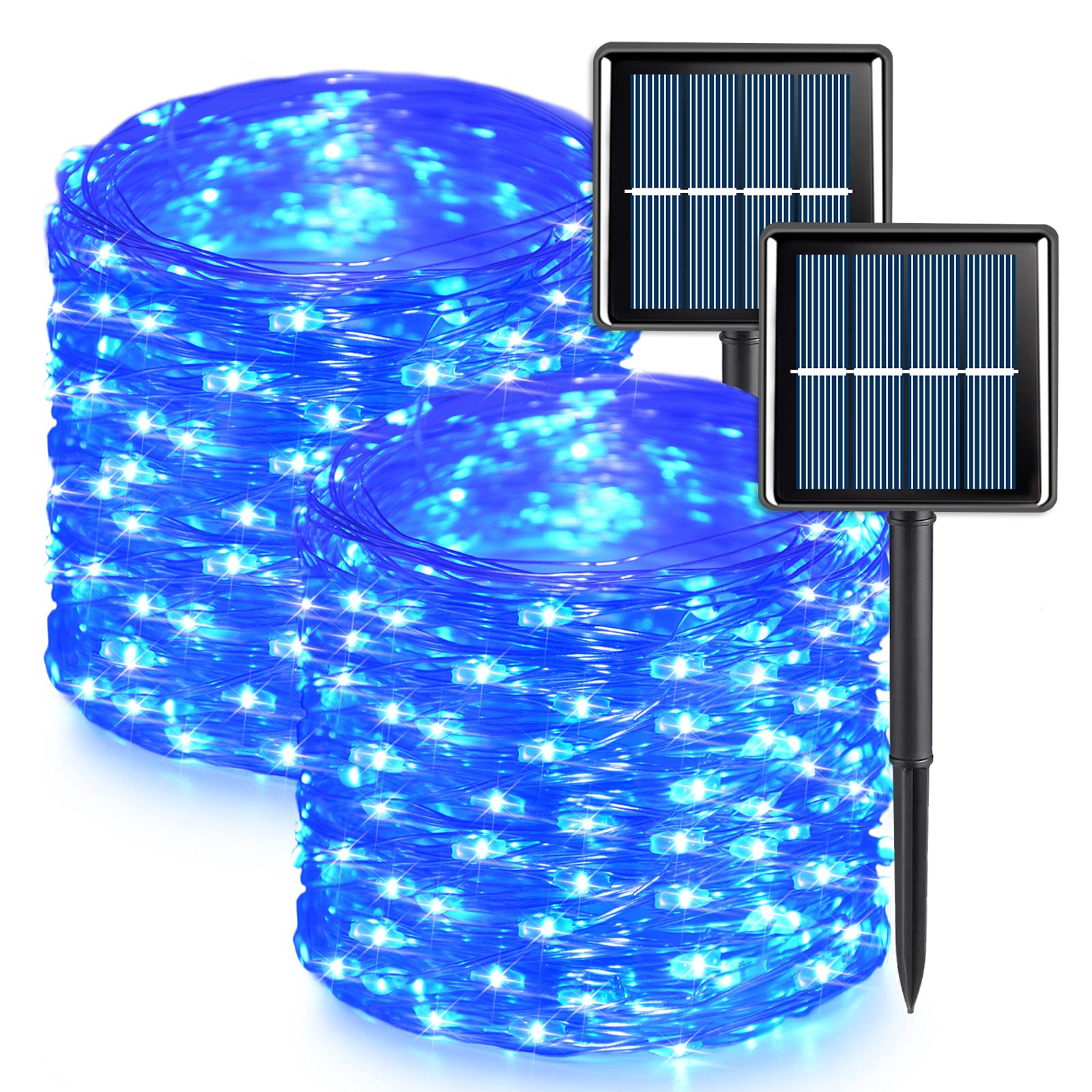 Qitong 200 Led Blue Solar Fairy Lights - 66Ft Silver Wire String Lights For Outdoor Decoration