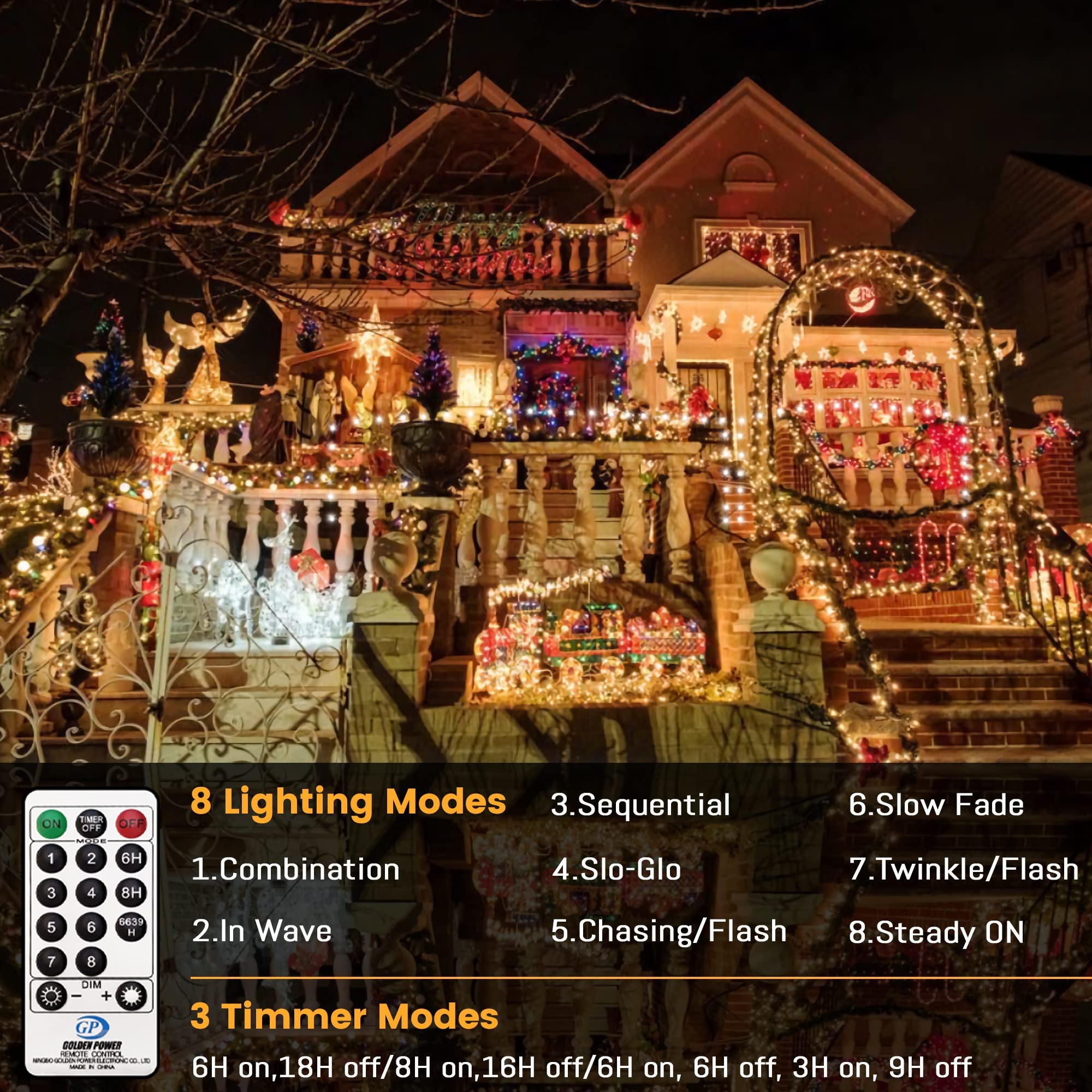 Eueasy Christmas String Lights, 1000 LED 344FT, Warm White, Waterproof, 8 Twinkling Modes, Indoor/Outdoor, Model 34