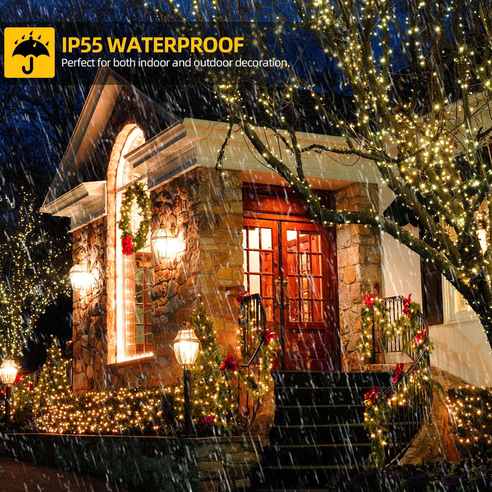 OUTYLTS 1000 LED 328ft 8 Modes with Timer Christmas String Lights IP55 Outdoor Waterproof UL Certificated Indoor Fairy Lights Ga