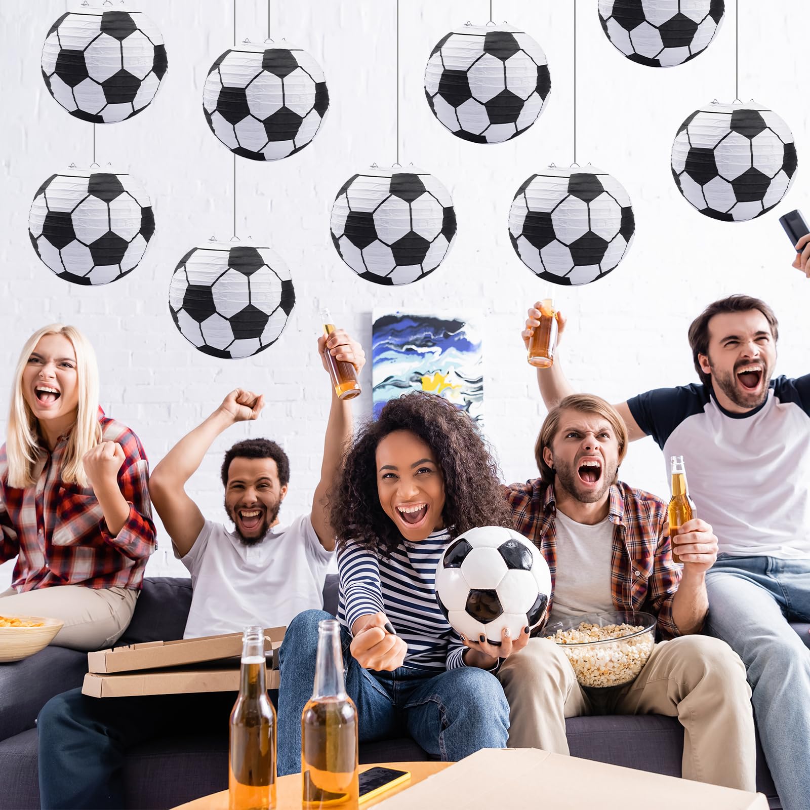 Mototo 10 PCS Soccer Ball Paper Lanterns - Black & White, Indoor Party Decorations for Copa America 2026 World Cup & MLS Theme