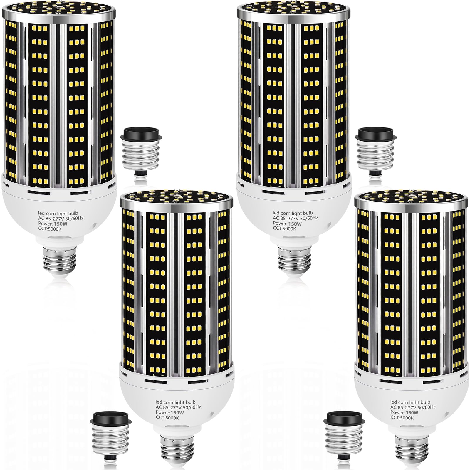 150W 4 pack LED Corn Light Bulb(1500W Equivalent )  Commercial Grade DayLight 5000K E26/E39 22900LM Medium Mogul Base LED Lamp Large Area Lights For Outdoor Indoor Garage Warehouse Factory Bay Light