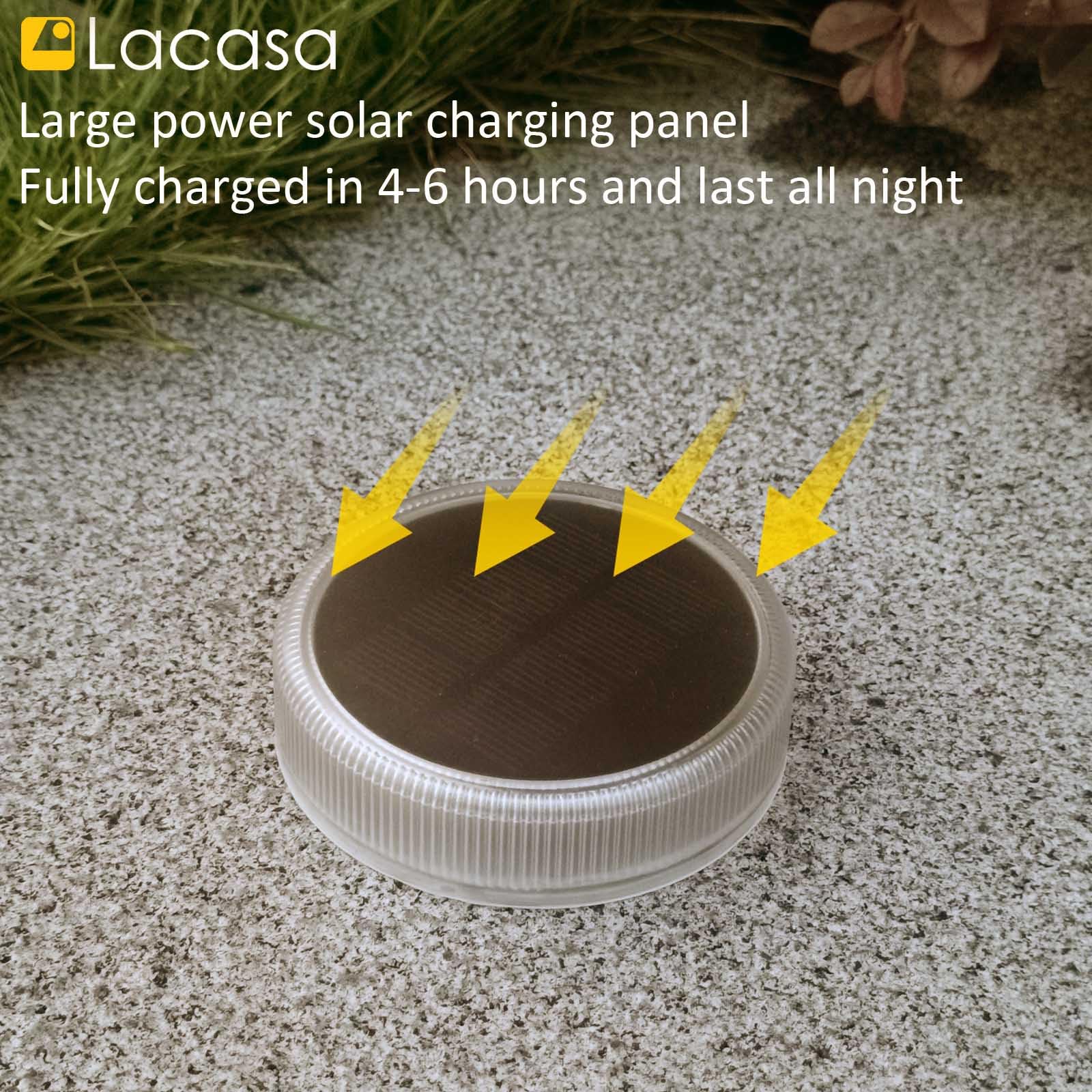 Lacasa Solar Deck Lights 4-Pack Waterproof LED, Round, Warm White, Model LJT-C8-4WW