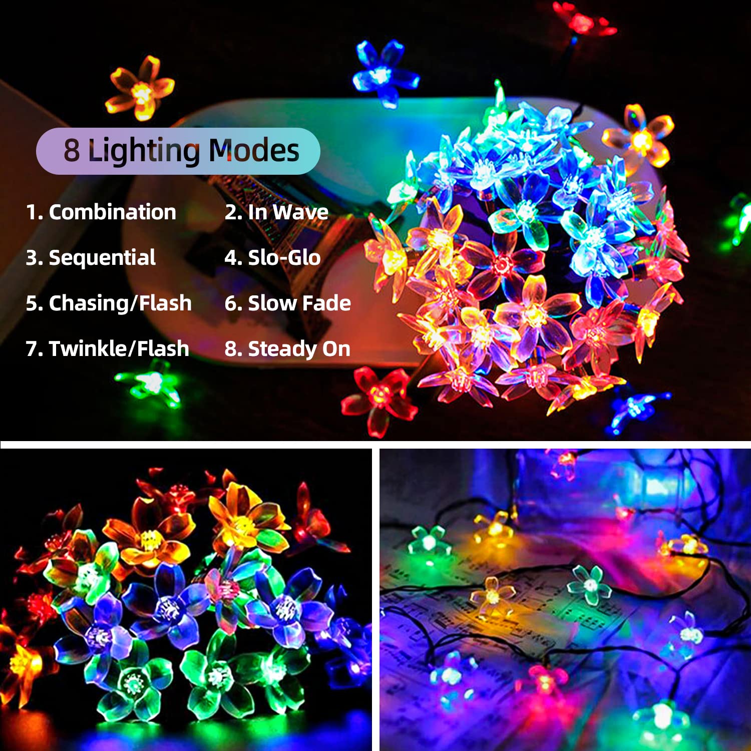 Iticdecor Solar String Flower Lights Outdoor Waterproof 50 Led Fairy Light Decorations For Garden Fence Patio Yard Christmas Tree, Lawn, Party (Multi-Colored)