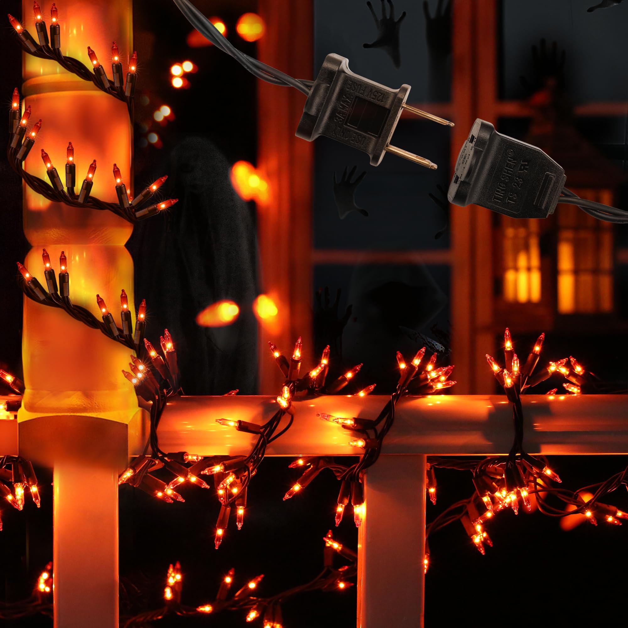 Brizled Orange Halloween Lights, 300 Count Halloween Garland Lights Connectable, Amber Incandescent Halloween Lights, UL Certifi