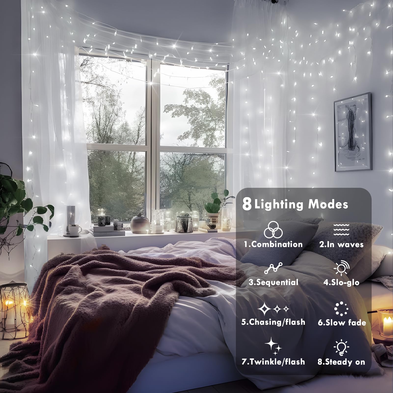 Xurisen 280 Led String Lights, 108Ft Plug-In Christmas Decor Indoor/Outdoor Waterproof, 8 Modes & Memory Twinkle Green Wire Fair