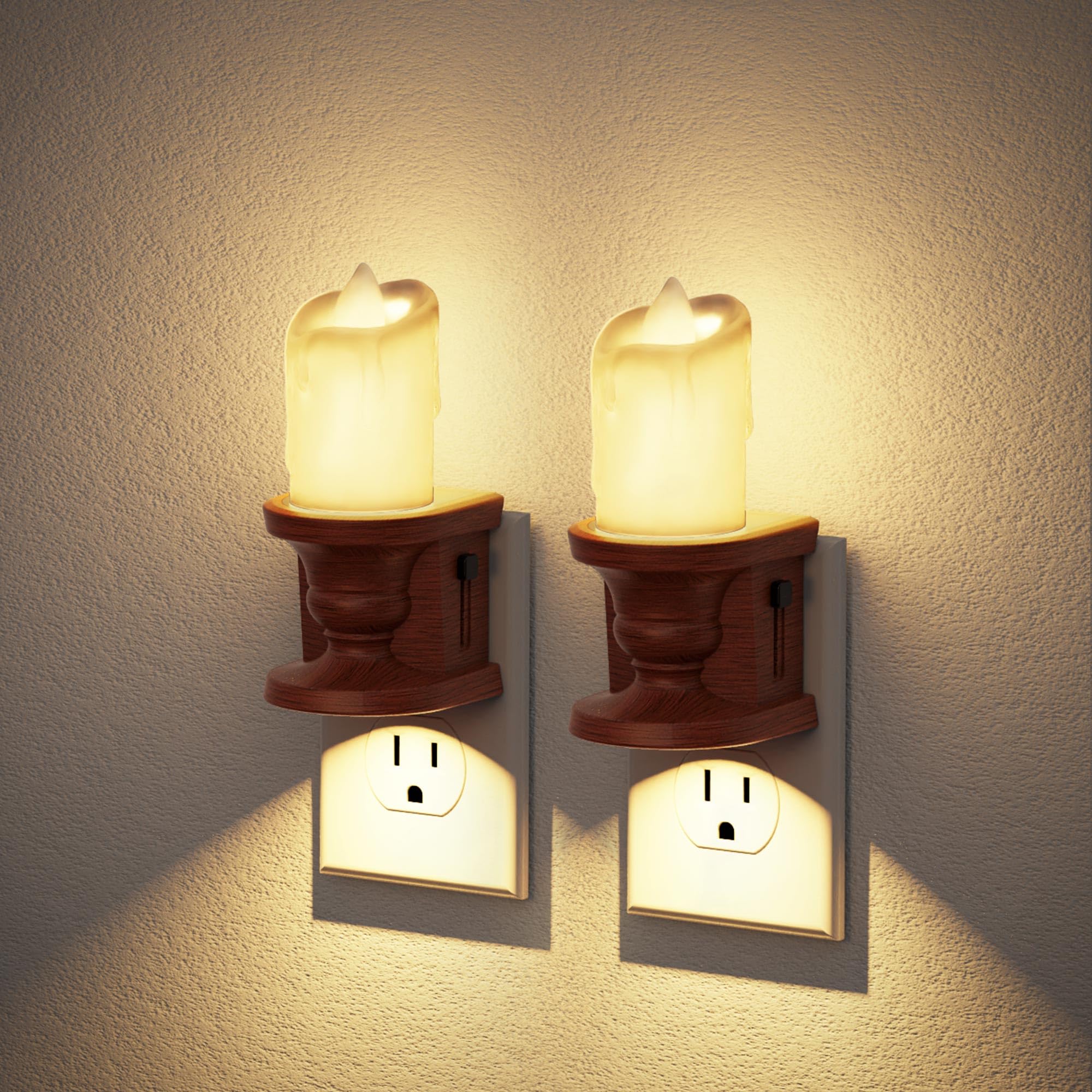 JandCase Nightlight Flameless Candle, 2 Pack Night Lights Plug into Wall, 0-100LM Dimmable Nightlight, 3000K Soft White, LED Can