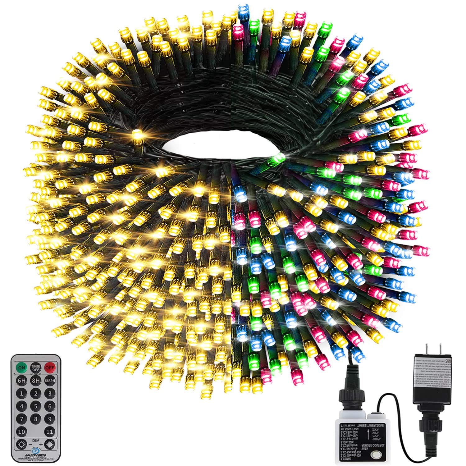 Haili 1000 Led Christmas Lights, Plug in 8 Lighting Modes Waterproof, Outdoor Christmas Lights for Tree Yard Party Indoor Outside Decorations (393FT, Color Changing)