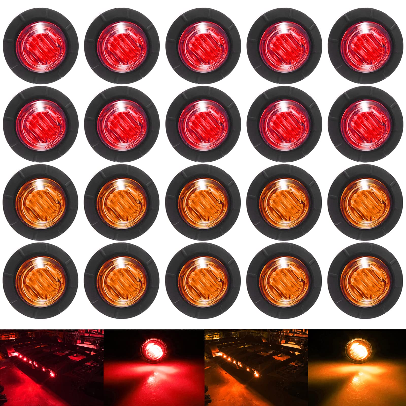 KEING Mini Round LED Clearance Lamp, Waterproof, 3/4 Inch, Red + Amber, 12V for Trailer, Truck, Bus, ATV, RV, Lorry, Caravan