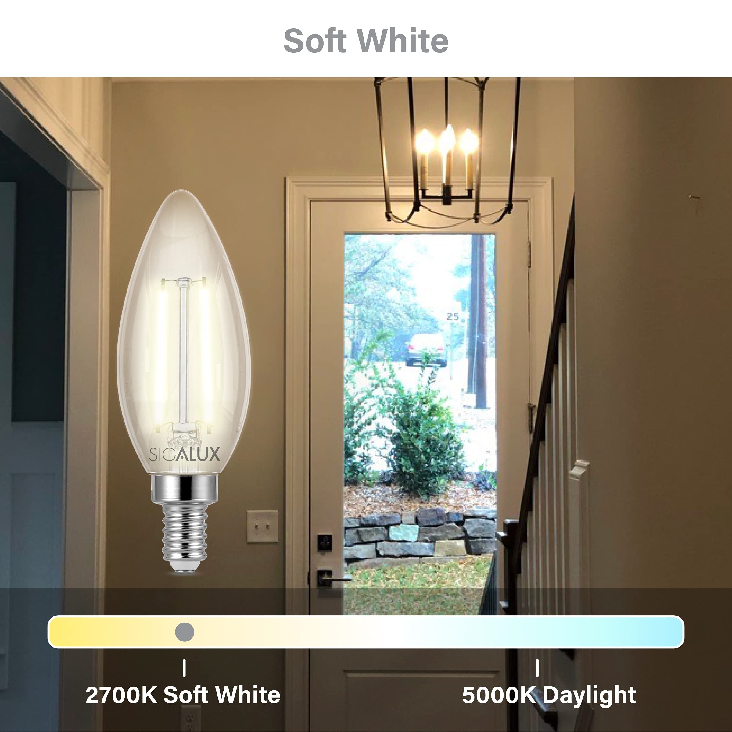 Sigalux E12 Led Bulb Dimmable, 40 Watt Candelabra Led Light Bulbs, Chandelier Light Bulbs, B10 2700K Soft White, Type B Candle L