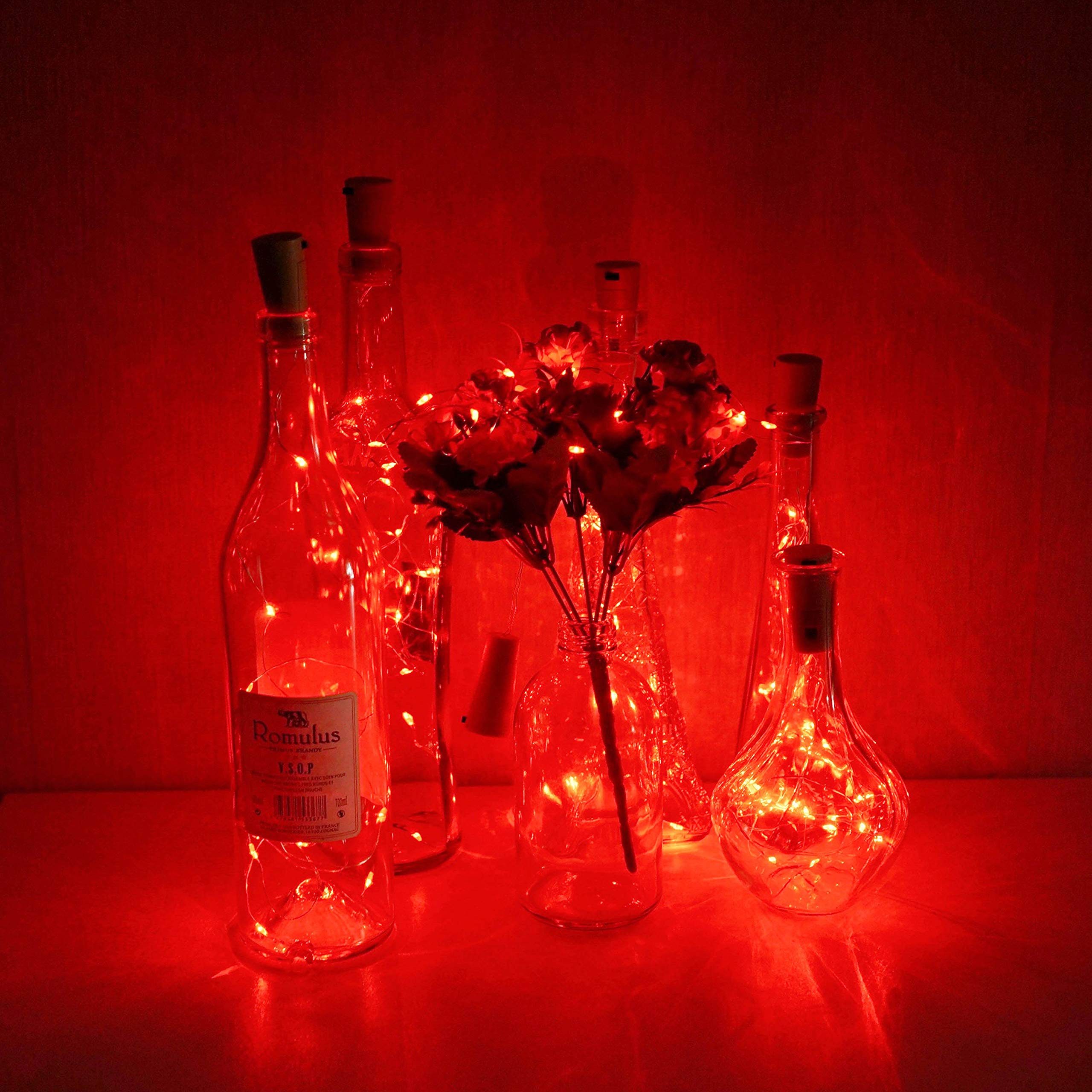 Lovenite Wine Bottle Lights With Cork, Battery Operated 20 Led Cork Shape Silver Wire Colorful Fairy Mini String Lights(No Bottles) For Diy, Party, Decor, Christmas, Halloween,Wedding (3, Red)