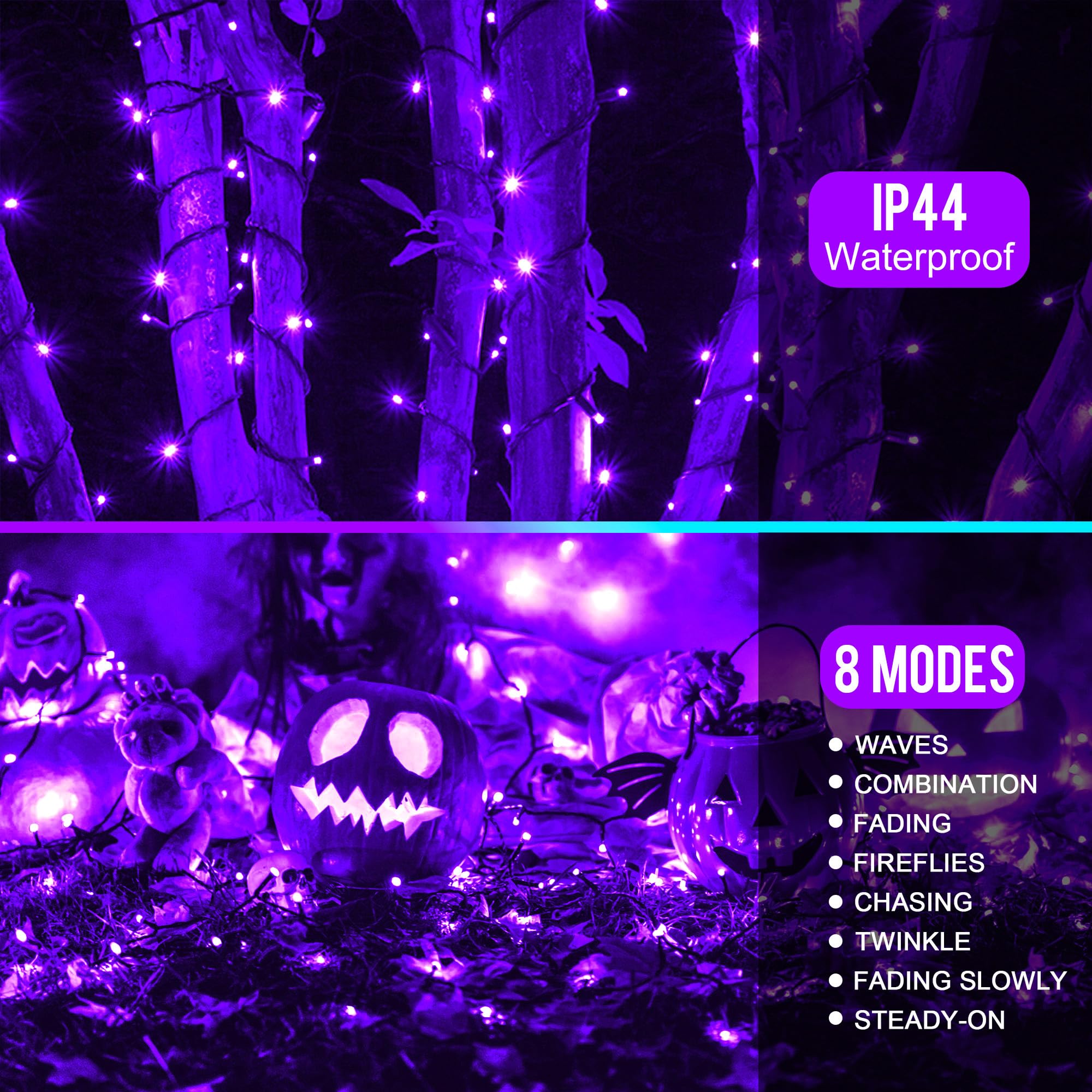 164 Ft 250 Led Purple Christmas Lights With Timer Function,Plug In Waterproof Black Wire Christmas Lights,8 Modes Lights For Indoor Outdoor Bedroom Garden Christmas Party Decor(Purple)
