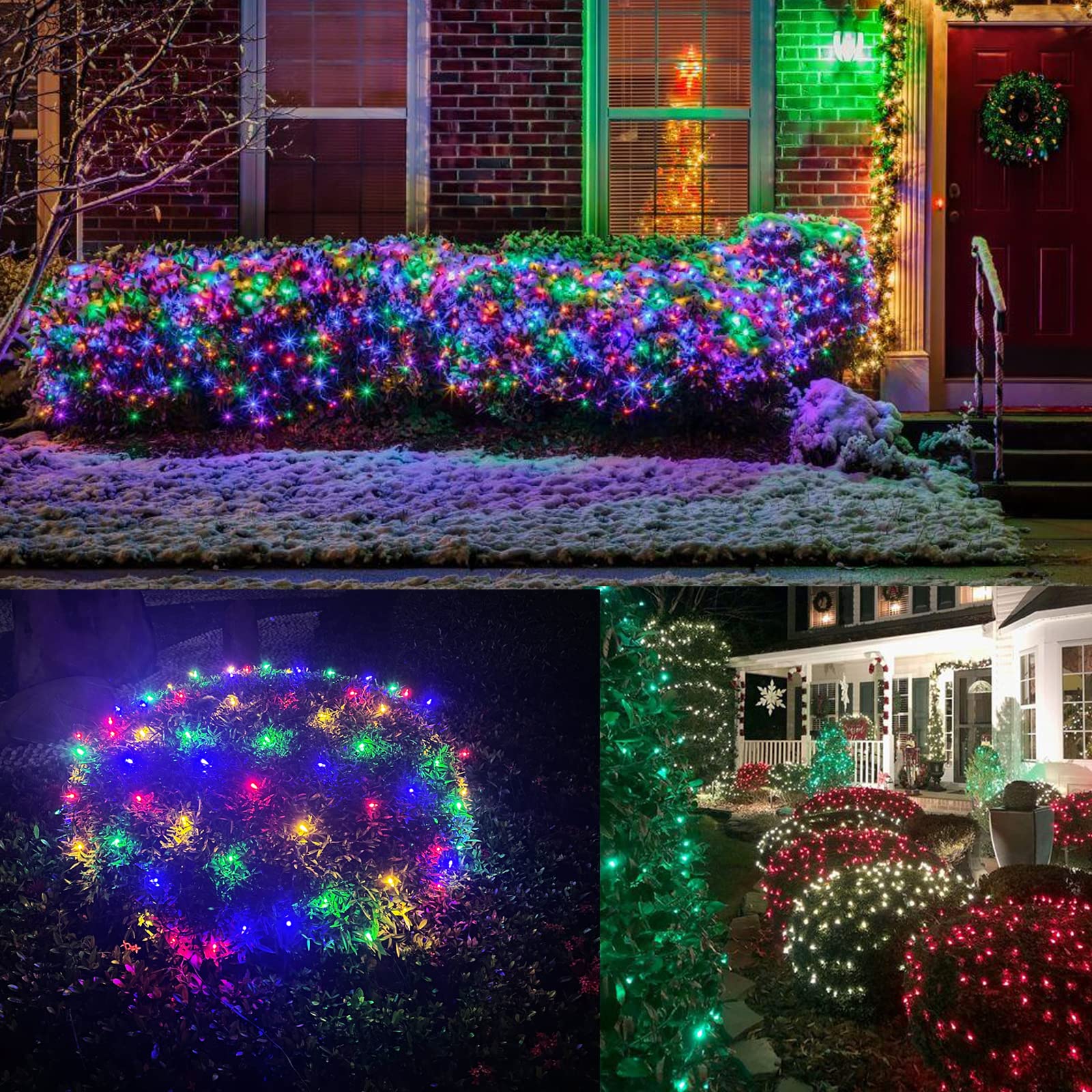 Wabarle LED Christmas Net Lights, 120 LEDs, 5ft x 6ft, Multicolor, Green Wire for Bushes, Trees, Shrubs - Model LEHD-132/3