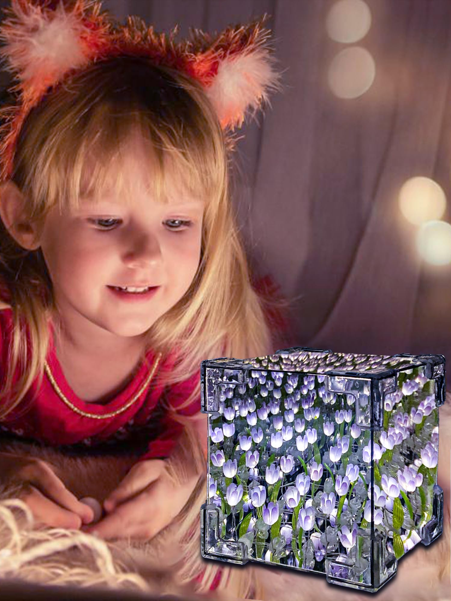 AQDZCNF DIY Tulips Night Light - Handmade Glass Lamp, Purple, Includes 13 LR44 Batteries, Ideal for Bedroom Decor and Gifts