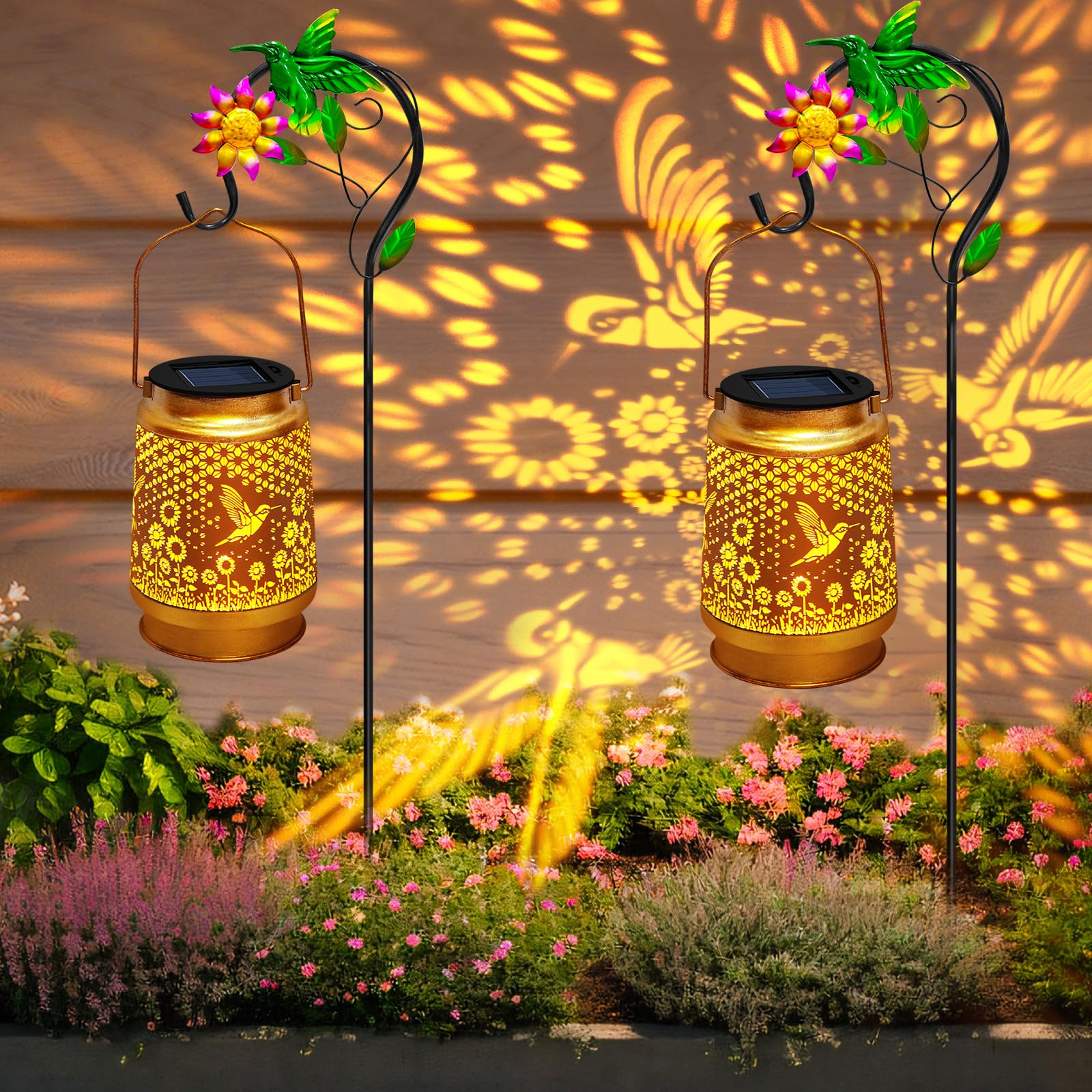 2 Packs Solar Lanterns Outdoor Waterproof Hummingbird Hanging Solar Lights,Sunflower Garden Decor,Hummingbird Gifts For Mom Wome