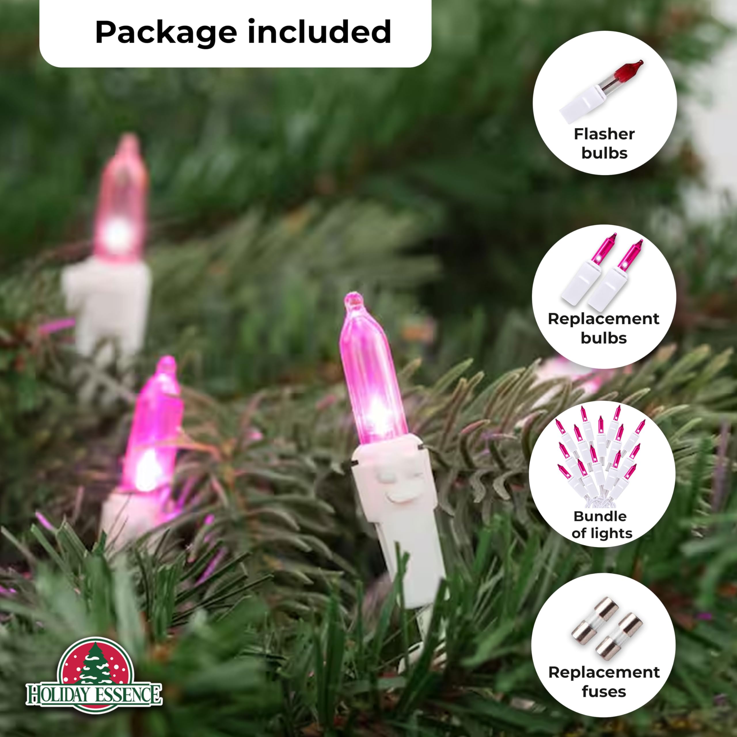 Holiday Essence Pink Christmas String Lights, 100 Mini Incandescent Fairy Lights, 20.6 Ft White Wire, Indoor & Outdoor Decoration