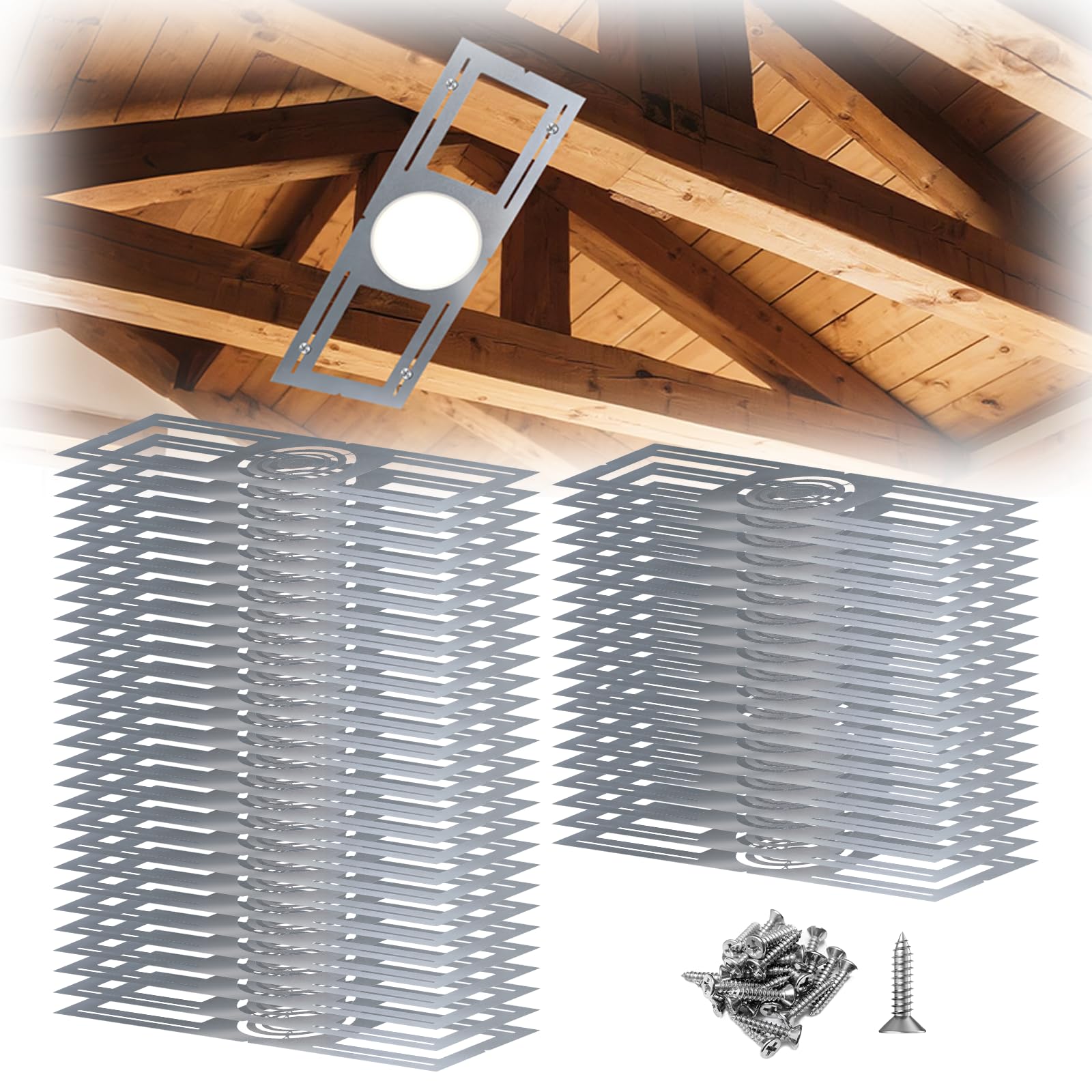 48 Pack New Construction Mounting Plate for Recessed Wafer LED Lights  3/4/6inch Rough in Plate Template for Ceiling Light Fixture  26inch Steel Housing Bracket  Easy Install