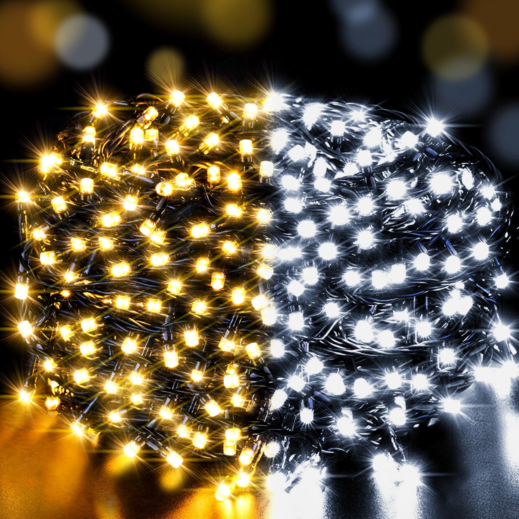 LetsFunny Outdoor Christmas Lights, 300 LED Twinkle String Light, 108FT, Waterproof, Warm & Cold Light, Model JT-DC030V0200